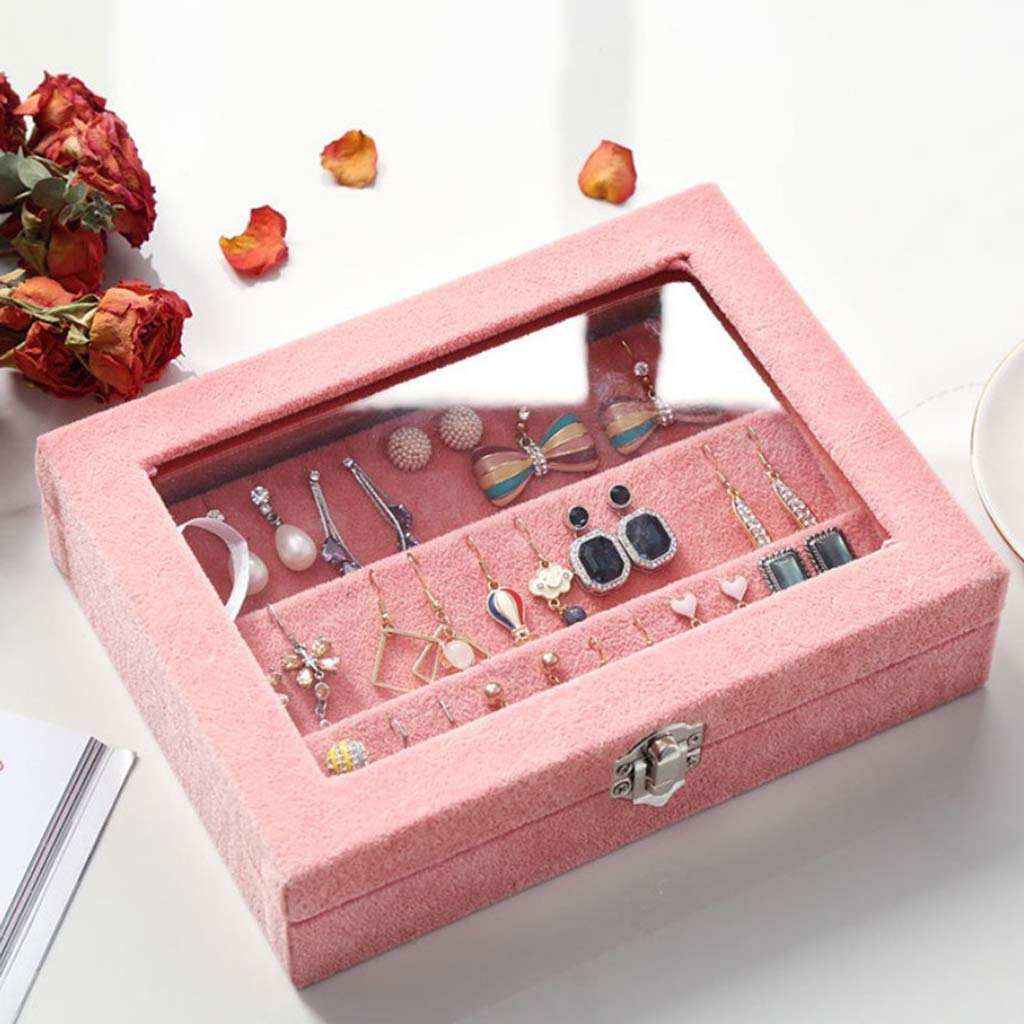 Velvet Jewelry Storage Box - Earrings, Ear Studs, Necklace Display Case with Hanger Holder - Pink Small Size | Perfect for Travel, Home Organization & Gift Giving