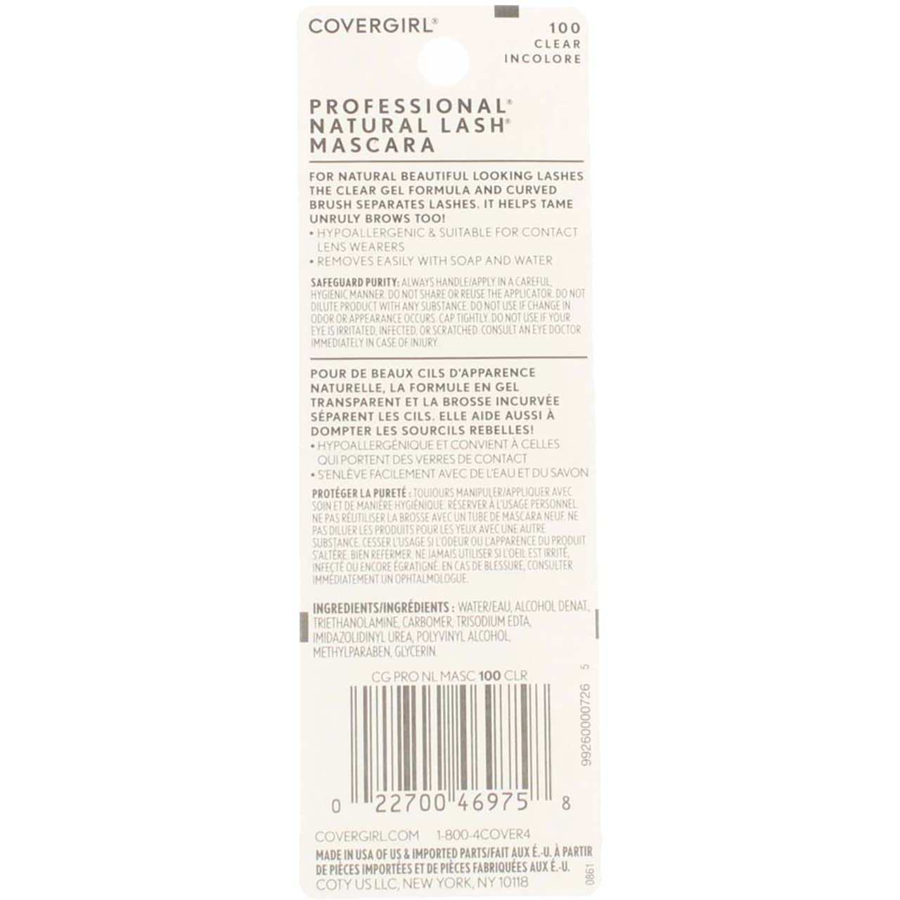 Cover Girl 46975 Clear Pro Natural Lash Mascara - 100% Clear Formula for Natural Look | Perfect for Everyday Wear, No Makeup Makeup Days & Sensitive Eyes