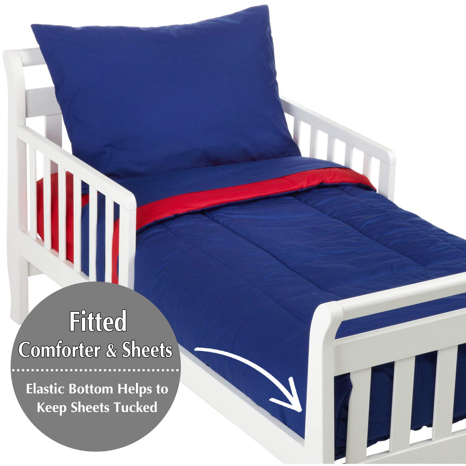American Baby Company 100% Organic Cotton Percale 4-Piece Toddler Bedding Set - Soft & Breathable Crib Sheets for Boys & Girls - Royal Blue - Perfect for Nursery, Daycare & Travel