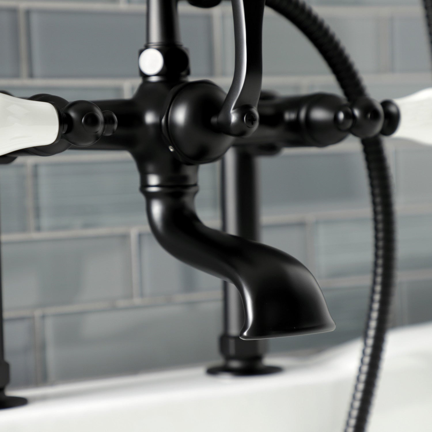 Vintage Matte Black Clawfoot Tub Faucet with Hand Shower - AE105T0 3-Handle 2-Hole Deck Mount Bathroom Fixture for Classic & Modern Bathrooms