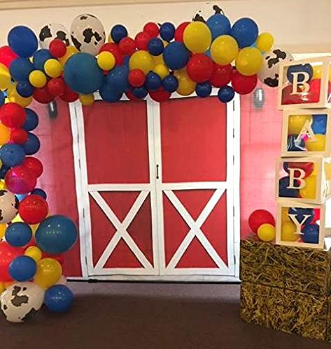 Red Barn Door Backdrop - Western Rustic Farm Wooden Door Wall Photography Background for BBQ Party, Newborn Baby Shower, Cowboy Girl Birthday Decor - 7x5FT - Perfect for Western Themed Events, Rustic Weddings, and Country Style Photo Shoots