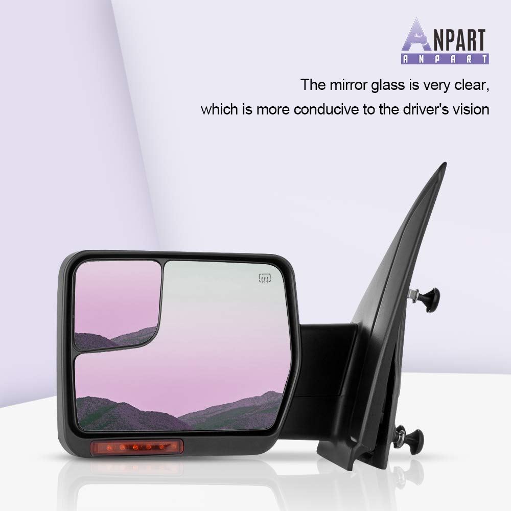 Heated Power-Adjustable Towing Mirrors for Ford F150 (2004-2014) & F250 (1997-1999) - Driver & Passenger Side with Turn Signal & Puddle Light - Chrome Housing - Perfect for Towing, Camping & Off-Road Adventures