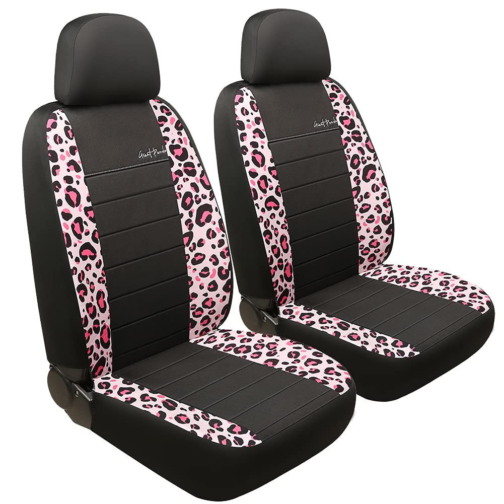 GIANT PANDA Pink Leopard Print Car Seat Covers - Bucket & Low Back Design for Cars & SUVs | Airbag Compatible | Perfect for Daily Commute & Road Trips