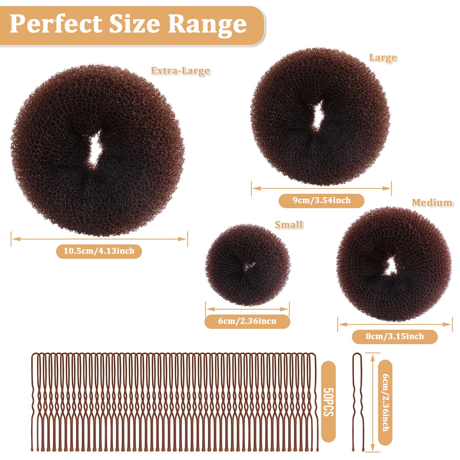 65 Pcs Hair Accessories Set - 5 Beige & 5 Brown Hair Donut Bun Makers (2 Large, 4 Medium, 4 Small) + 50 U-Shaped Pins & 5 Hair Ties | Perfect for Ballet, Dance, School & Everyday Hairstyles for Girls with Long Hair