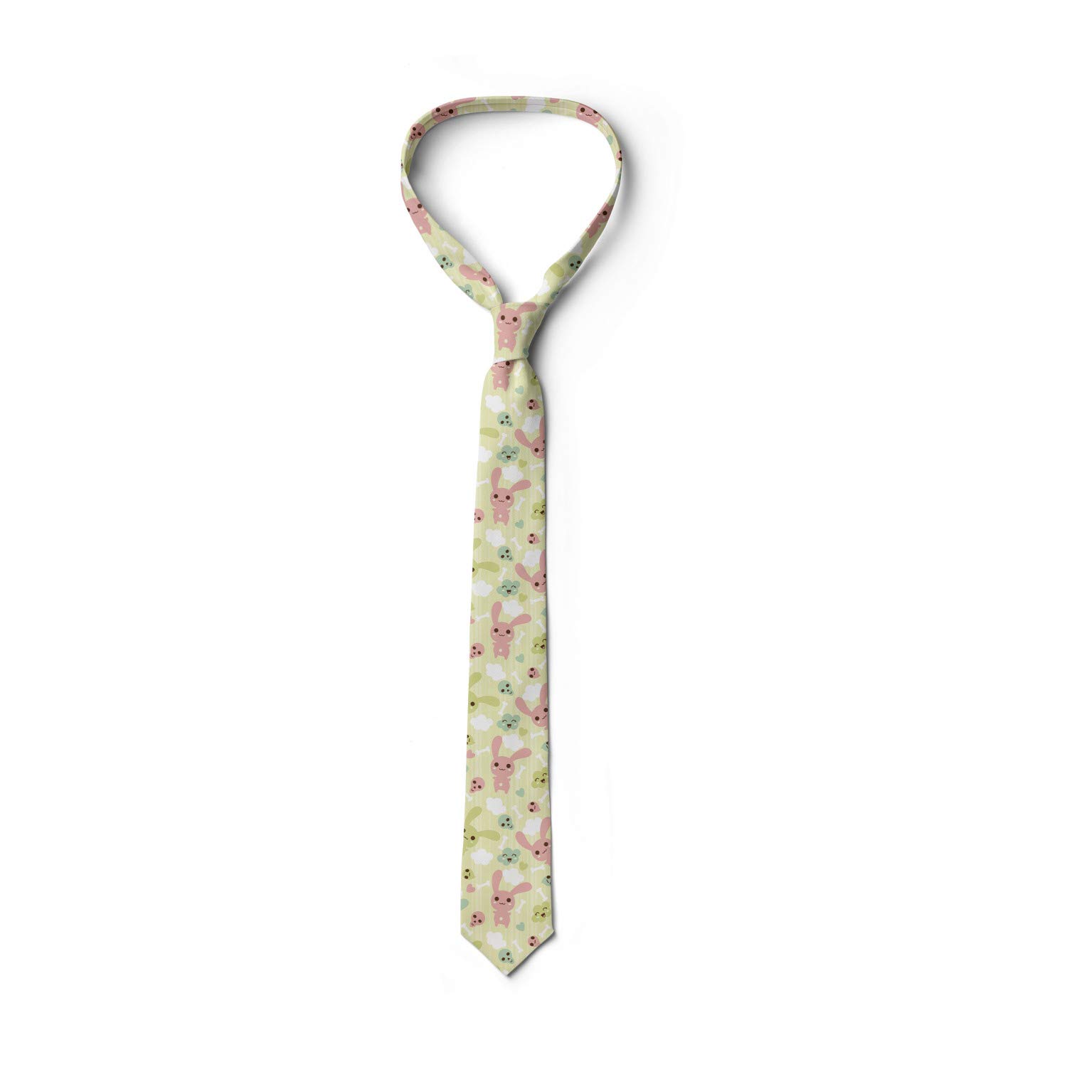 Ambesonne Stylish Bunny Clouds & Bones Pattern Necktie - 3.7