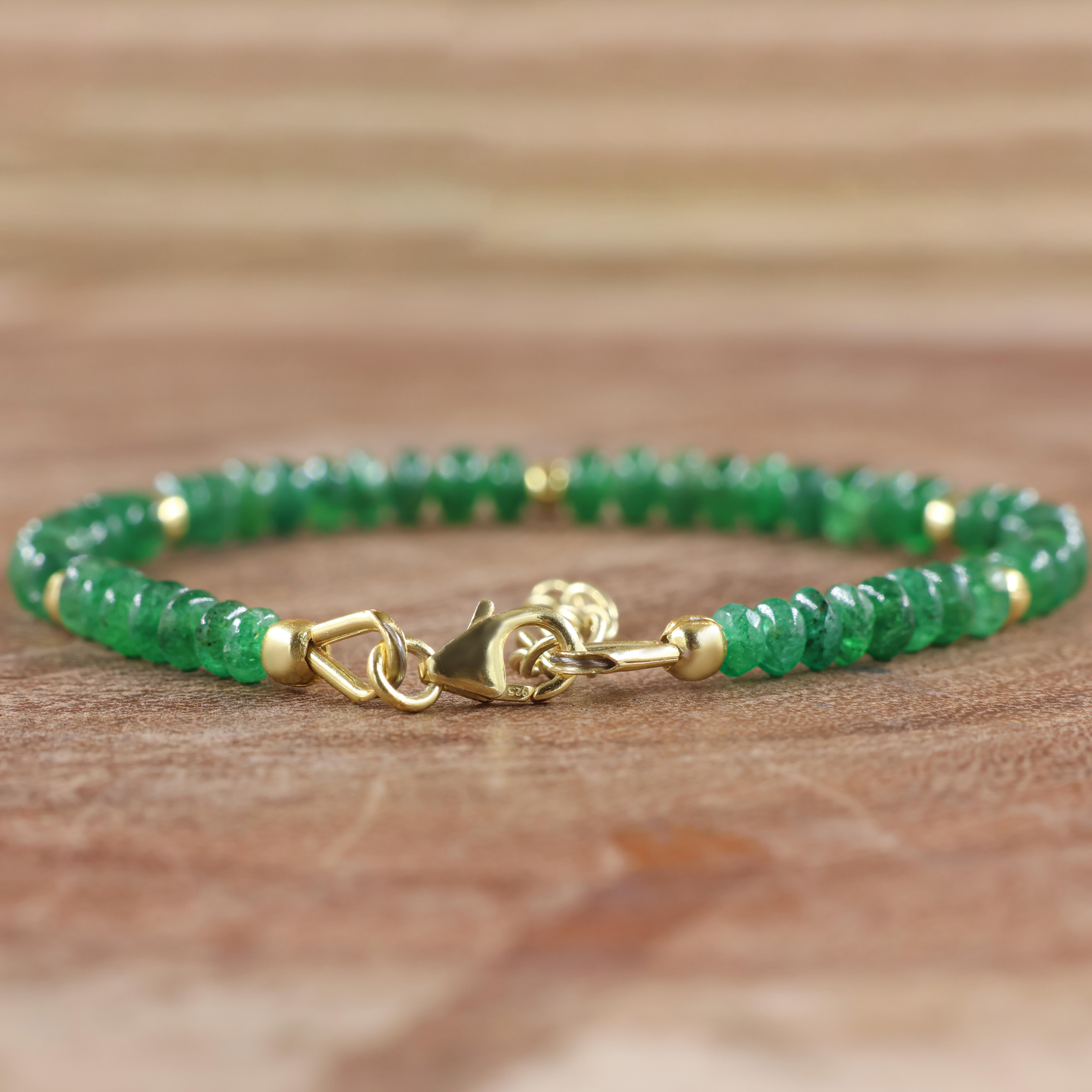 Natural Emerald Smooth Beaded Handmade Bracelet for Women - Elegant Green Gemstone Jewelry Gift for Birthday, Anniversary & Special Occasions
