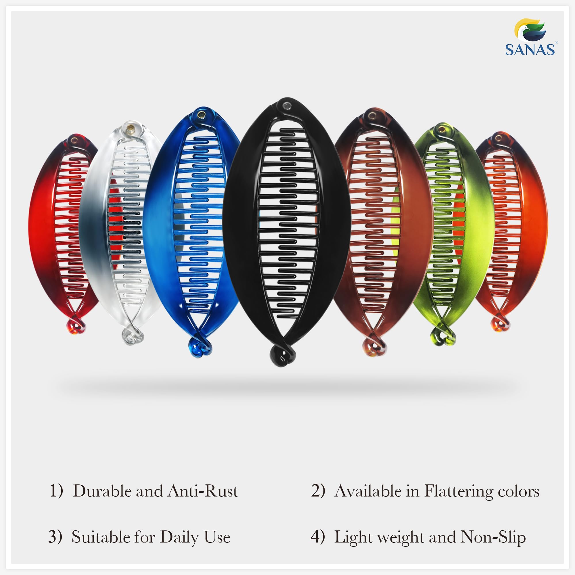 Sanas Fishtail Hair Clip - Banana Style Hair Accessories for Women & Girls - Multicolor Hair Clips for Everyday Wear, Parties & Weddings