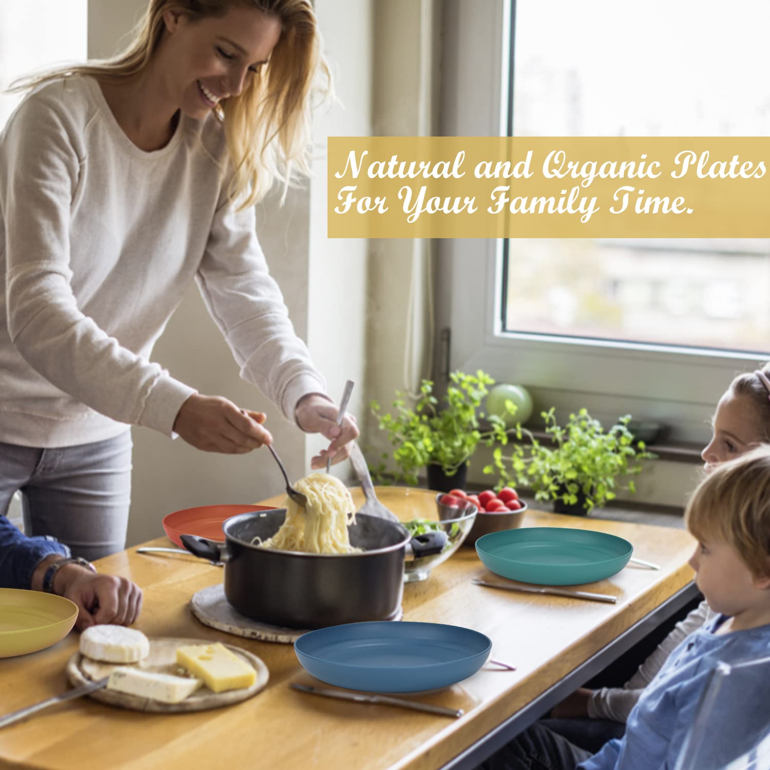 Eco-Friendly Wheat Straw Dinner Plates Set of 8 - 8 Inch Unbreakable & Lightweight Plates - Microwave & Dishwasher Safe Reusable Plates for Kitchen, Camping, RV, Picnics, and Outdoor Dining (Colorful Series)