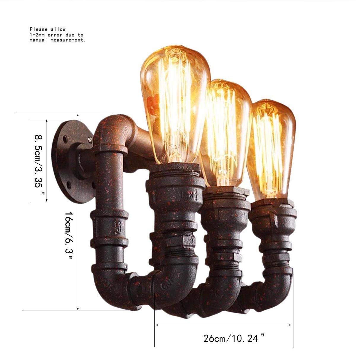 Vintage Industrial Wall Sconce - 3-Light Retro Candle Style Wall Mounted Lamp with Wrought Iron Finish, E27 Socket - Perfect for Balcony, Hallway, Stairs, Bar, Kitchen & Restaurant Lighting