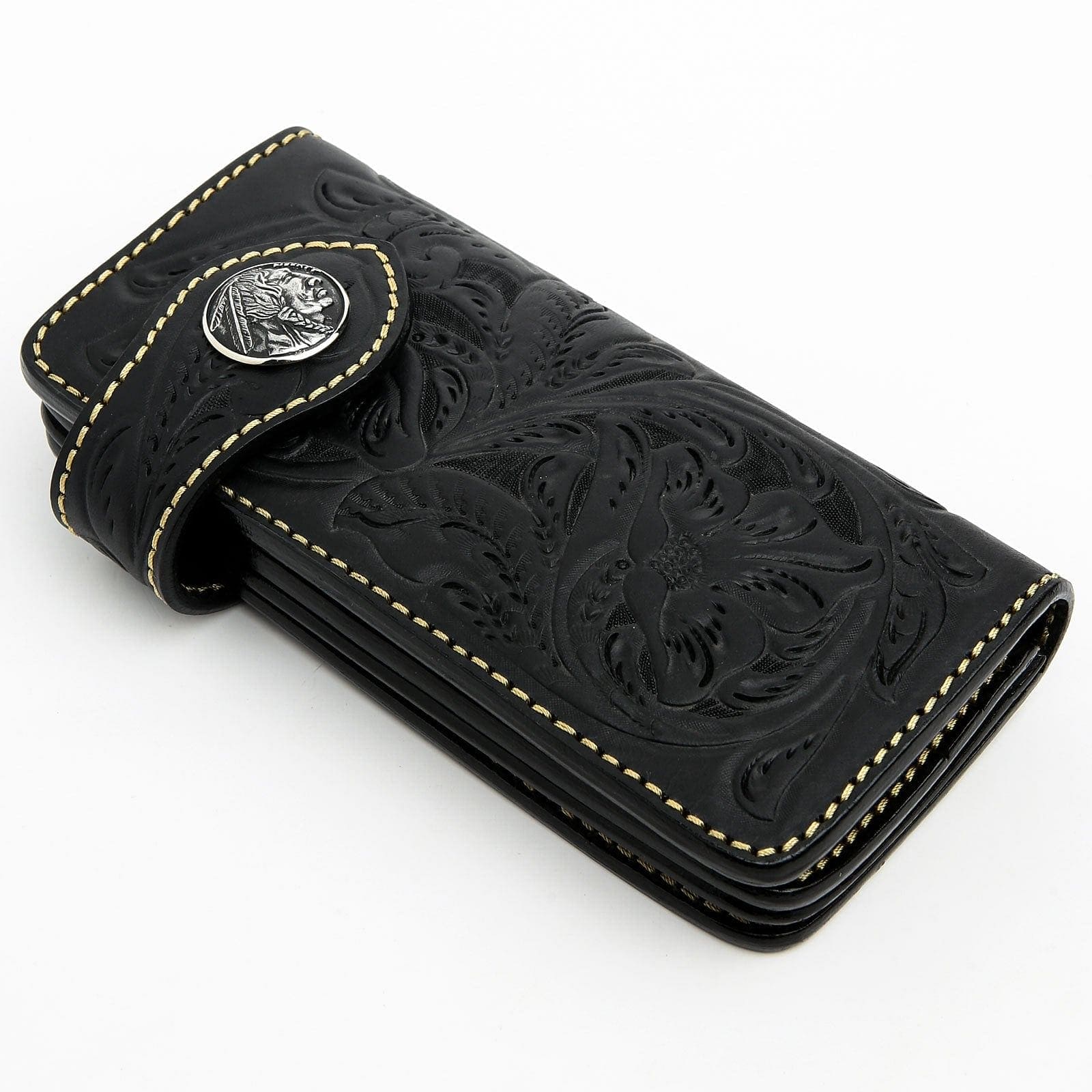 Genuine Black Cowhide Leather Western Biker Wallet for Men - Stylish & Durable RFID Blocking Billfold for Motorcycle Riders, Travel & Everyday Use