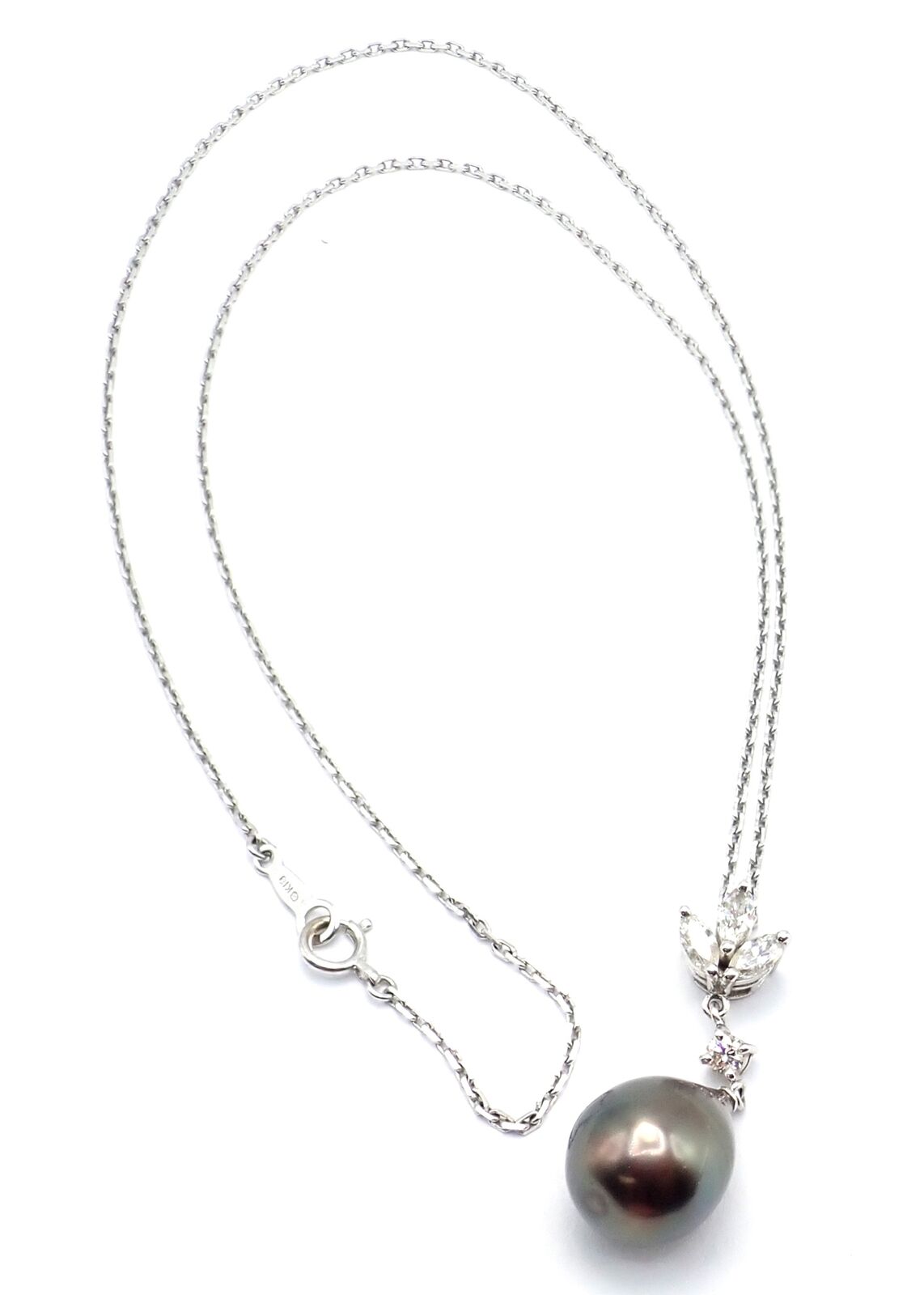 Authentic Mikimoto 18K White Gold Tahitian Pearl & Diamond Pendant Necklace - Elegant Jewelry Gift for Women, Perfect for Weddings, Anniversaries & Special Occasions