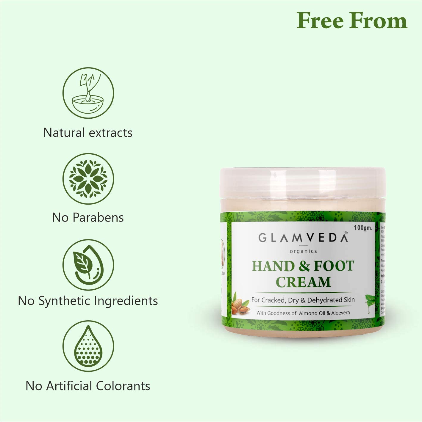 Glamveda Ayurvedic Hand & Foot Crack Cream - 100gm for Dry, Rough Skin & Cracked Heels - Paraben Free with Almond Oil, Aloe Vera & Mango Butter - Deep Moisturizing & Repairing Treatment - Perfect for Winter Care & Overnight Healing