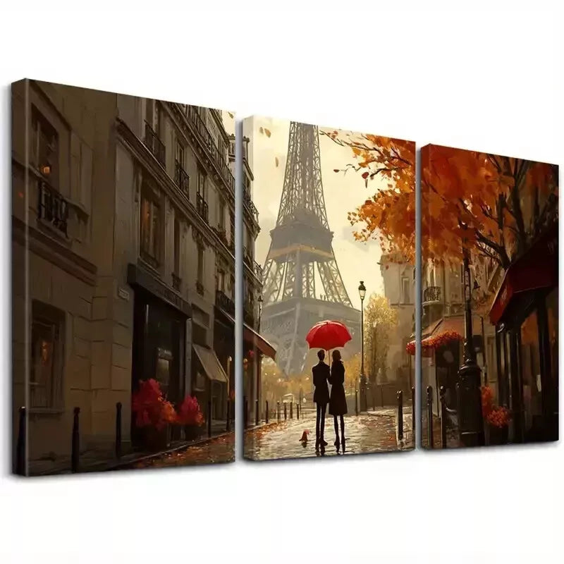 3-Piece Modern Couple Walking Near Eiffel Tower Wall Art Set - Framed Canvas Prints 40x60cm - High Quality Australian Made Wall Decor for Living Room, Bedroom & Office - Ready to Hang Home Decoration
