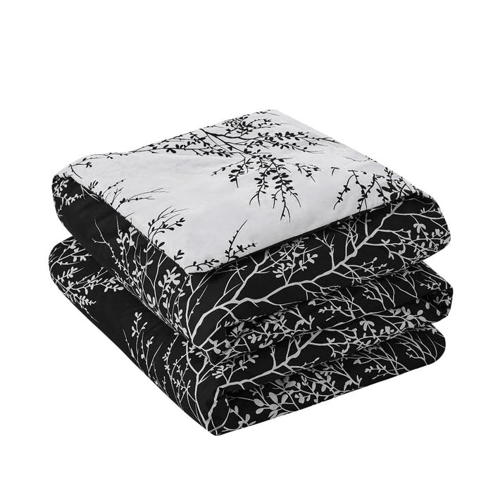 Spirit Linen 6-Piece Queen Comforter Set - Ultra Soft Microfiber Bedding with Elegant Foliage Design - Includes Comforter & Pillow Shams - Perfect for Master Bedroom, Guest Room or Dorm (Black, Queen Size)
