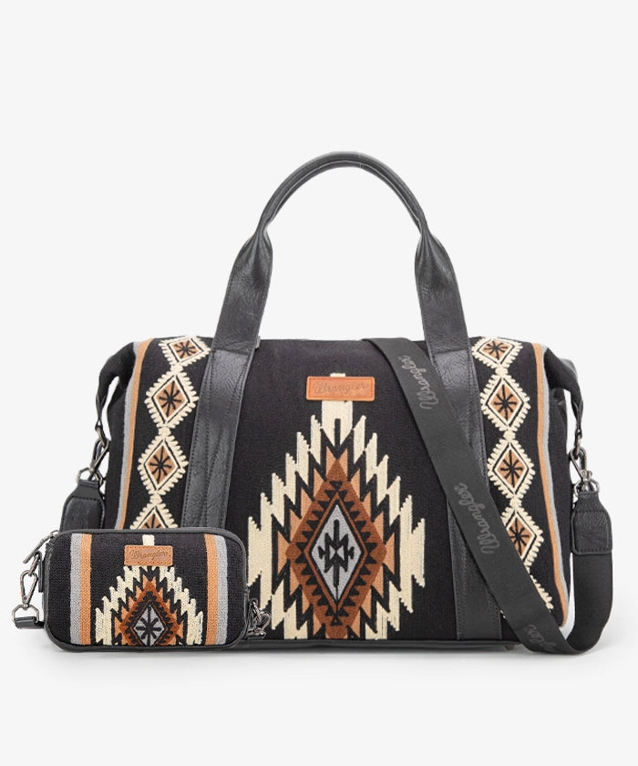 Wrangler Aztec Knitted Trolley Sleeve Duffle Bag - Stylish Travel Duffel with Laptop Compartment | Perfect for Weekend Trips, Gym & Airplane Carry-On