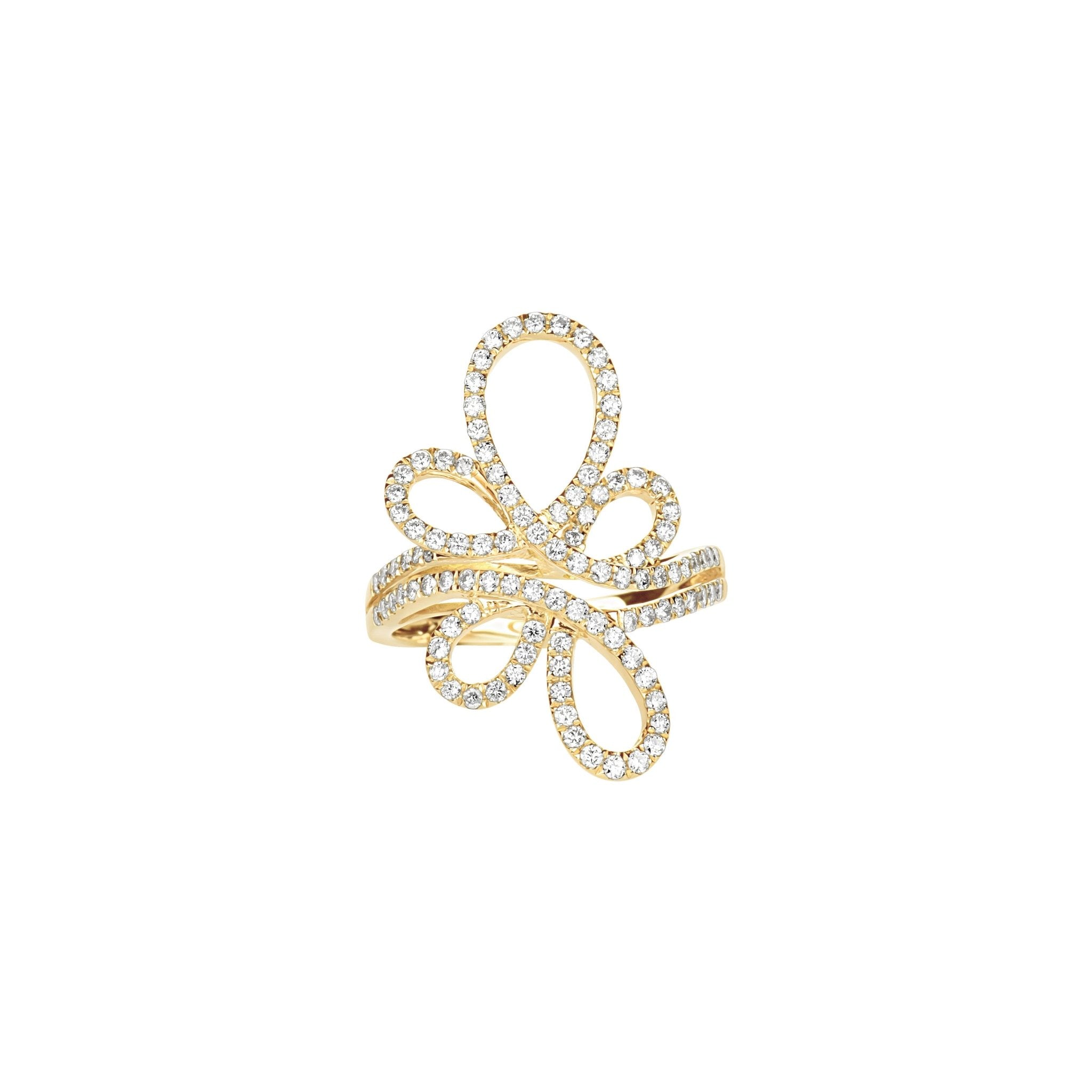 Abstract Diamond Flower Cocktail Ring in 14K Solid Yellow Gold - Elegant Statement Jewelry for Parties, Weddings & Special Occasions