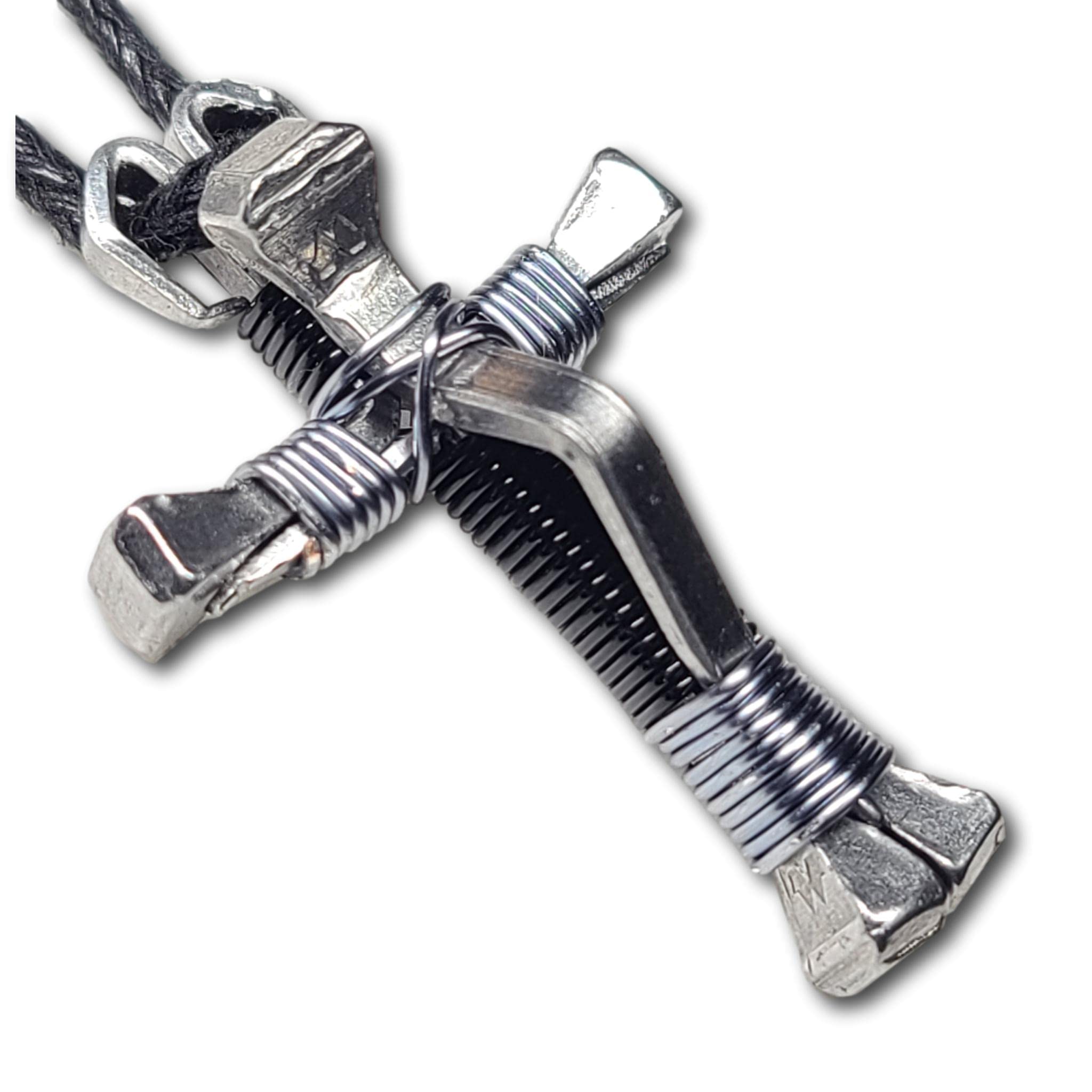 5 Pack Black & Grey Horseshoe Nail Cross Necklace for Men Women - Religious Jewelry Gift for Baptism, Confirmation & Everyday Wear