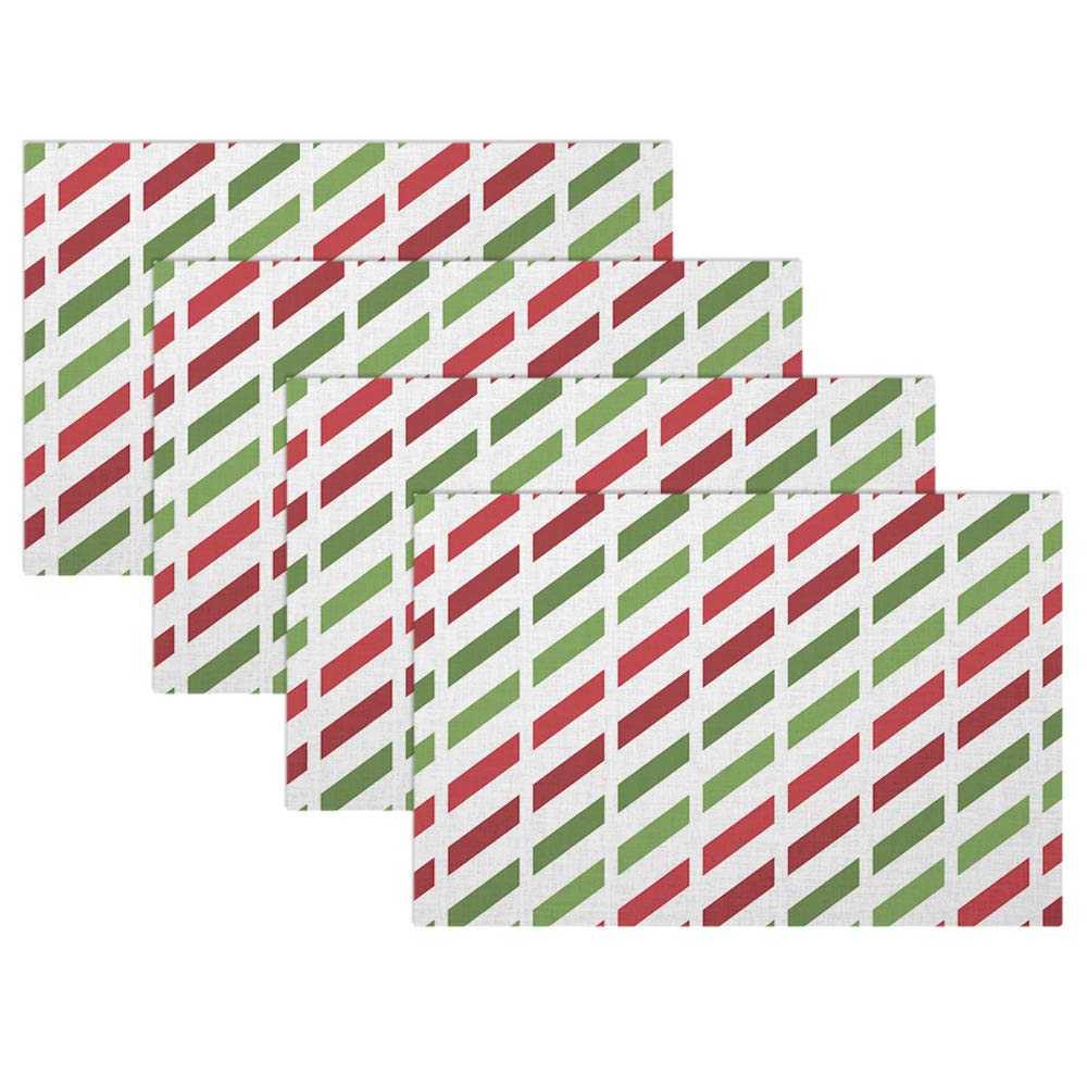 Swono Xmax Dotted Line Placemat Set of 4 - Funny Green and Red Christmas Pattern Dining Table Mats 12x18 Inches - Waterproof Kitchen Table Decor for Holiday Parties & Family Gatherings