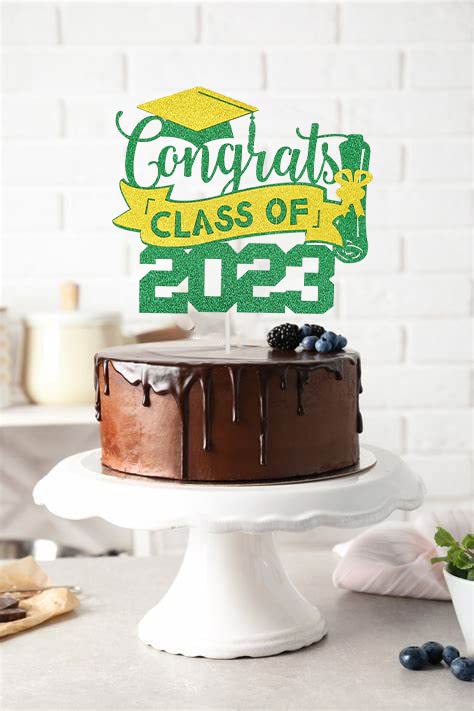 2023 Green and Gold Graduation Cake Topper - Class of 2023 Party Decorations, Congrats Graduation Cake Decor for College & High School Ceremonies - Perfect for Graduation Parties, Cakes & Celebration Decor