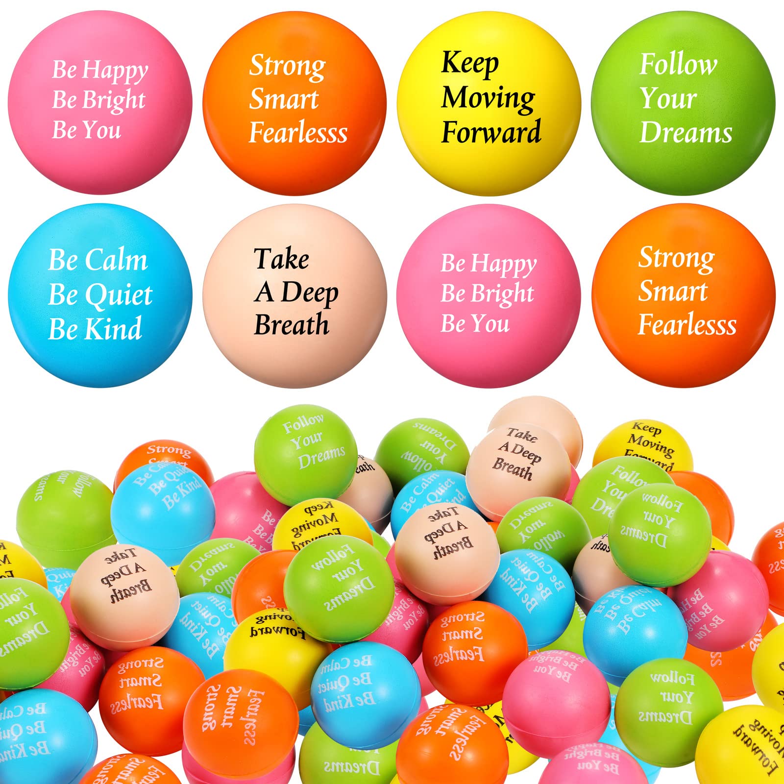 36 Pcs Motivational Stress Relief Balls Bulk - Inspirational Funny Foam Squeeze Toys for Hand Exercise, Office Desk Decor & Anxiety Relief - Colorful Stress Balls for Adults & Kids (Multicolor) - Perfect for Workplace, School, Home & Therapy Sessions