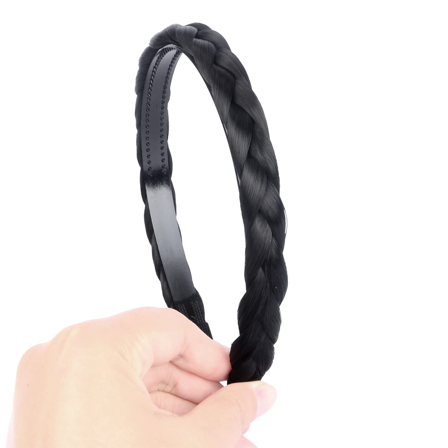 Gledola Braided Headband with Teeth - Synthetic Hair Band for Women, Plaited Hair Accessories for Black Women (Black) | Perfect for Everyday Wear, Workouts, and Stylish Outfits