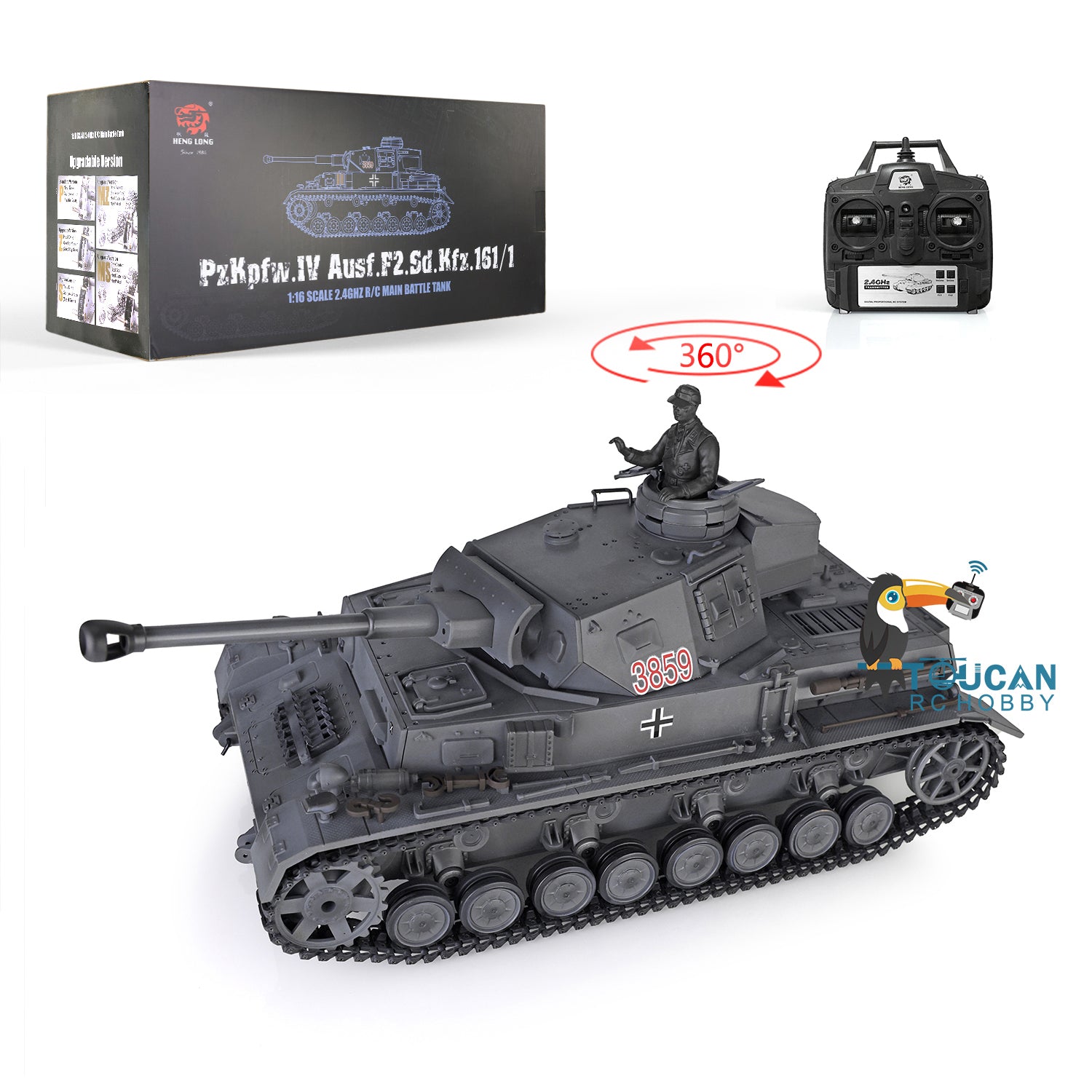 Henglong 1/16 Scale 7.0 Customized RC Tank Panzer IV F2 3859 Ready-to-Run w/ Metal Road Wheels, Tracks & Gun Sound - Remote Control Military Tank for Collectors & Battle Simulation