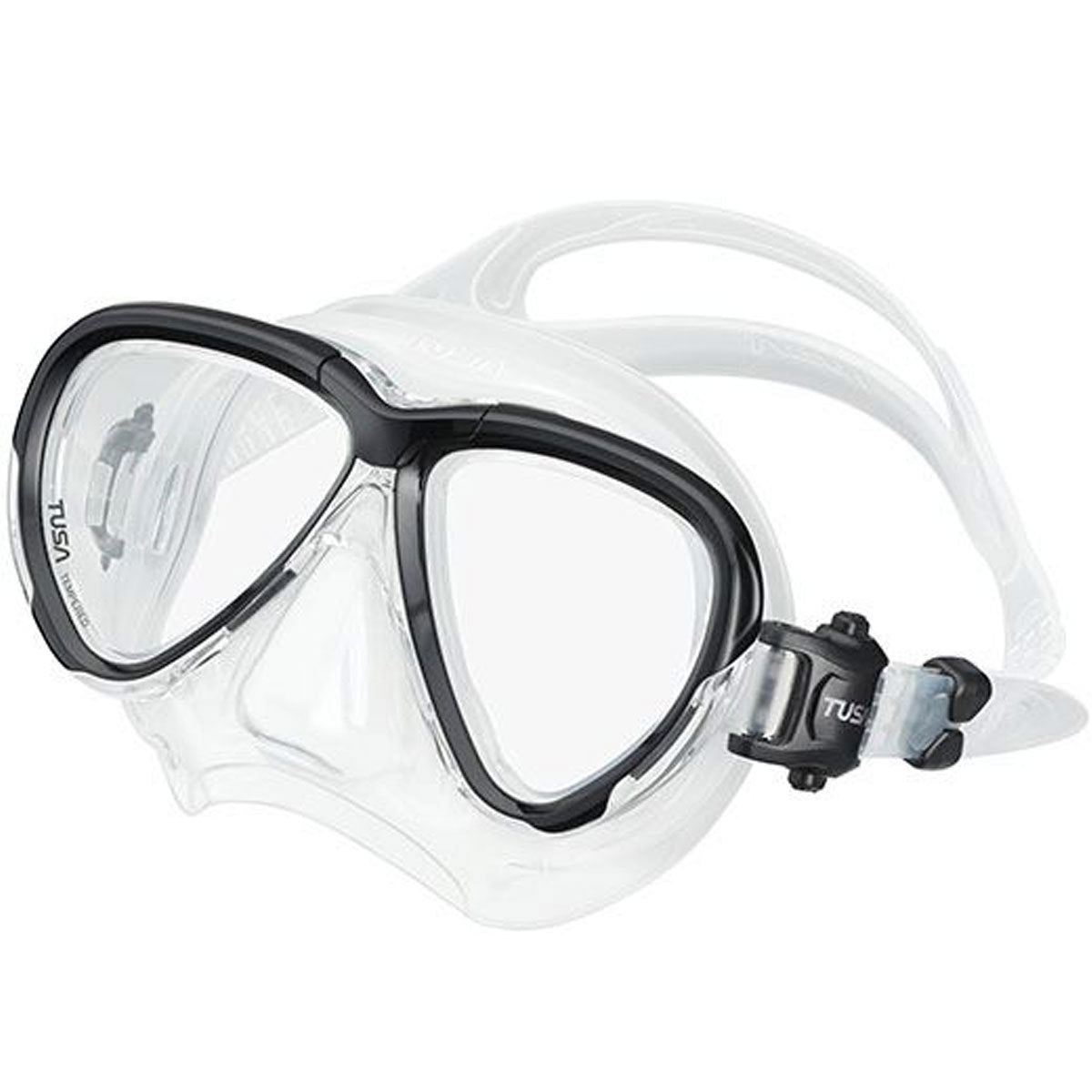 Tusa Intega Clear/Black Scuba Diving Mask - Anti-Fog, Wide View Snorkeling Gear for Men & Women - Perfect for Ocean, Pool, and Freediving Adventures