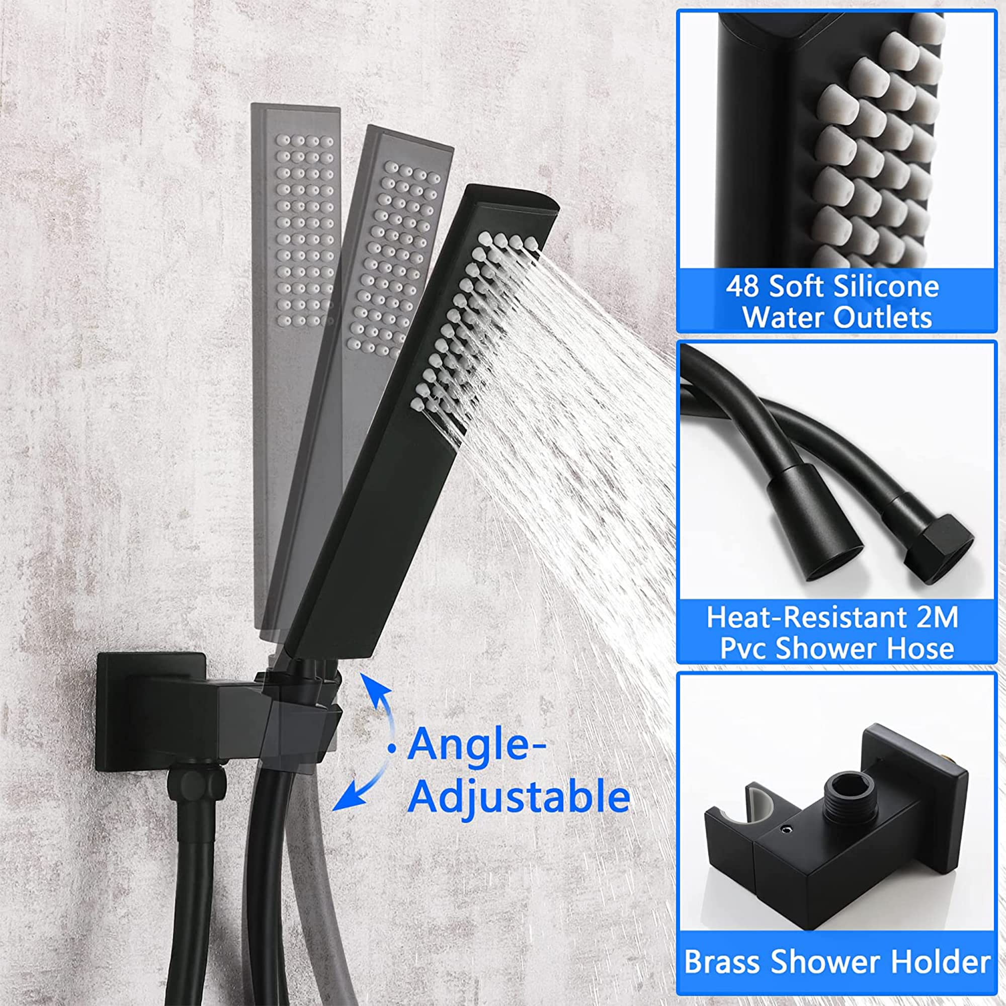 SKOWLL Matte Black Rainfall Shower Head Set - 12 Inch LED Shower System with 2-Function Valve Kit, Wall Mount Overhead Shower Faucet for Bathroom & Spa Experience | Modern Black Shower Head and Handle Combo