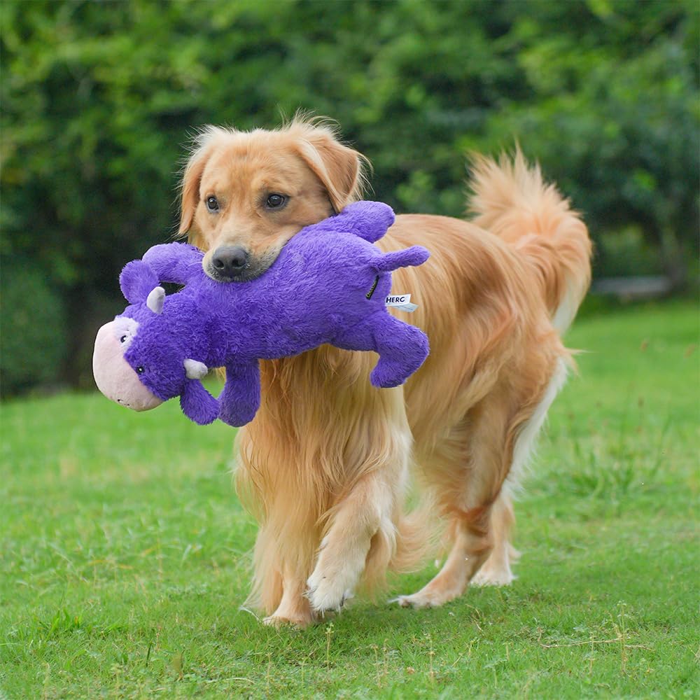 Hero Giant Chuckles Plush Dog Toy with Grunt Squeaker - Extra Large Durable Squeaky Dog Chew Toy in Cow Pattern - Perfect for Aggressive Chewers & Playtime Fun