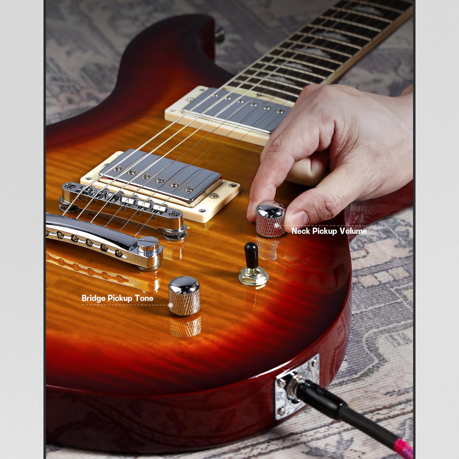 Electric Guitar RP Series - Mahogany Body & Neck, Rosewood Fingerboard, Maple Veneer, 18:1 Tuning Keys, 10-46 Strings (Sunburst) - Perfect for Rock, Blues & Stage Performances