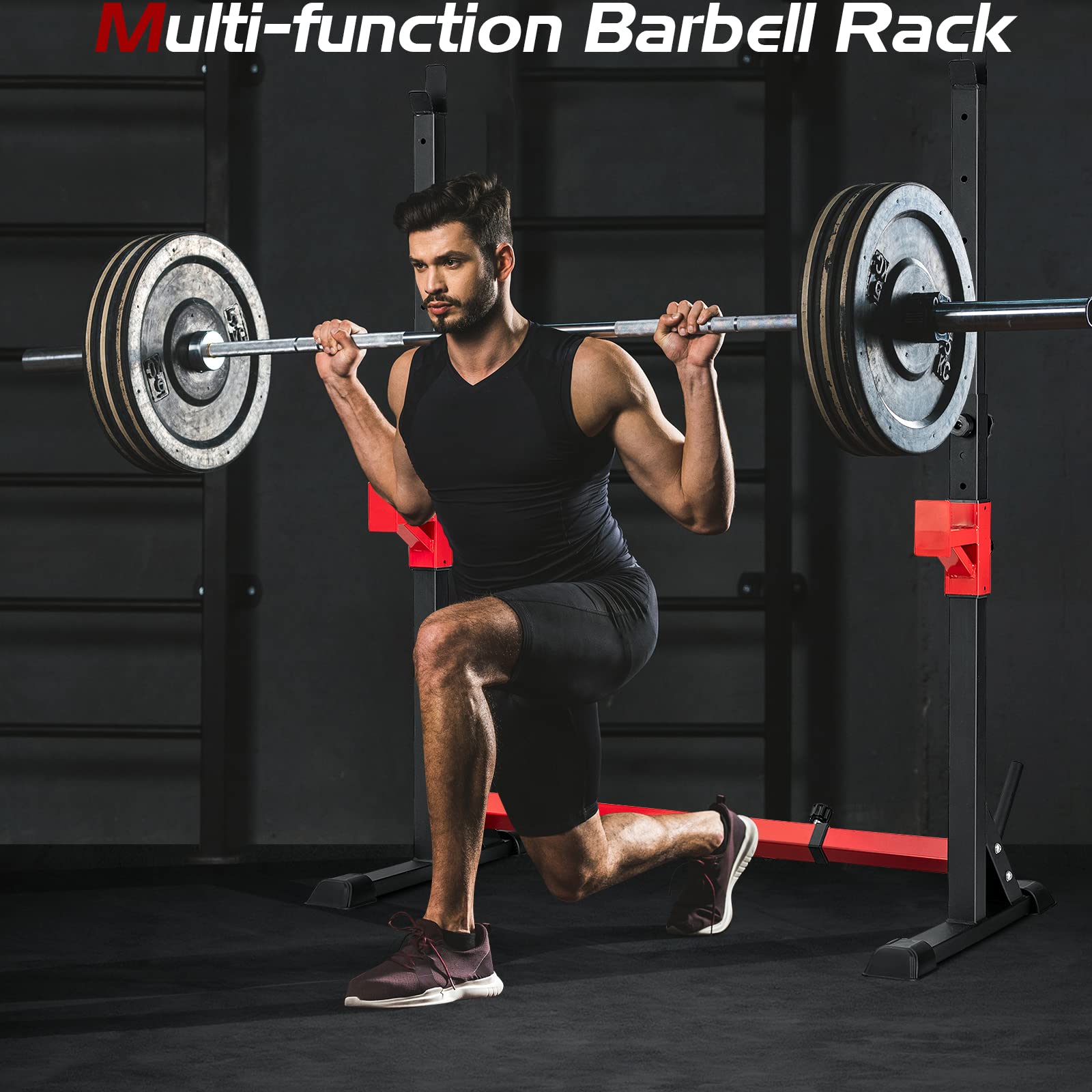 Goplus Adjustable Barbell Rack Stand - Multi-Function Squat Rack & Dip Station with Weight Plate Storage - 600LBS Capacity Home Gym Equipment for Weight Lifting, Bench Press & Strength Training - Perfect for Garage, Basement & Home Workout Spaces