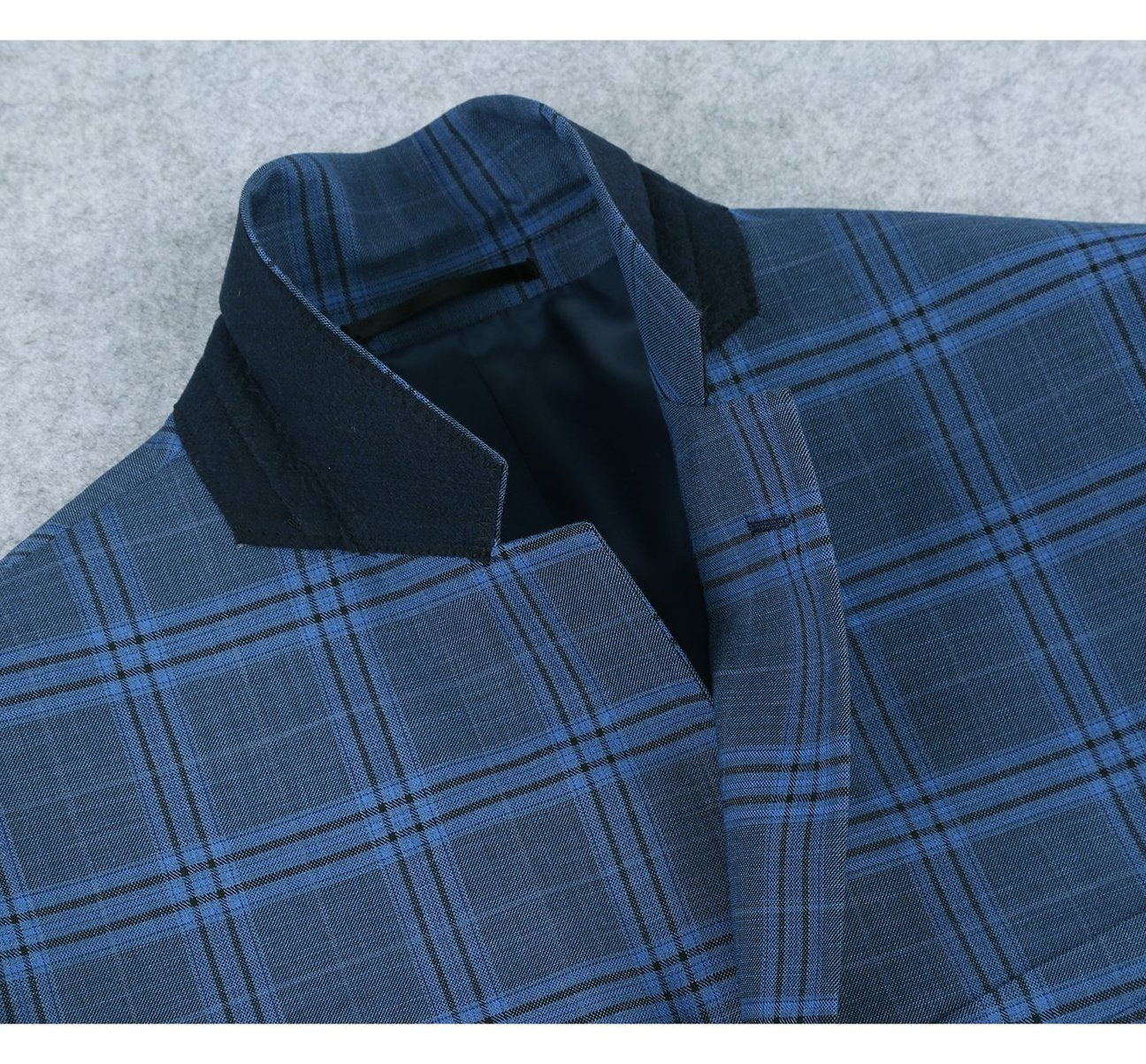 Alessandro Vitello by Renoir Navy Slim Fit Stretch Windowpane Suit - 2 Piece Notch Lapel Business Suit for Men | Perfect for Weddings, Office Meetings & Formal Events