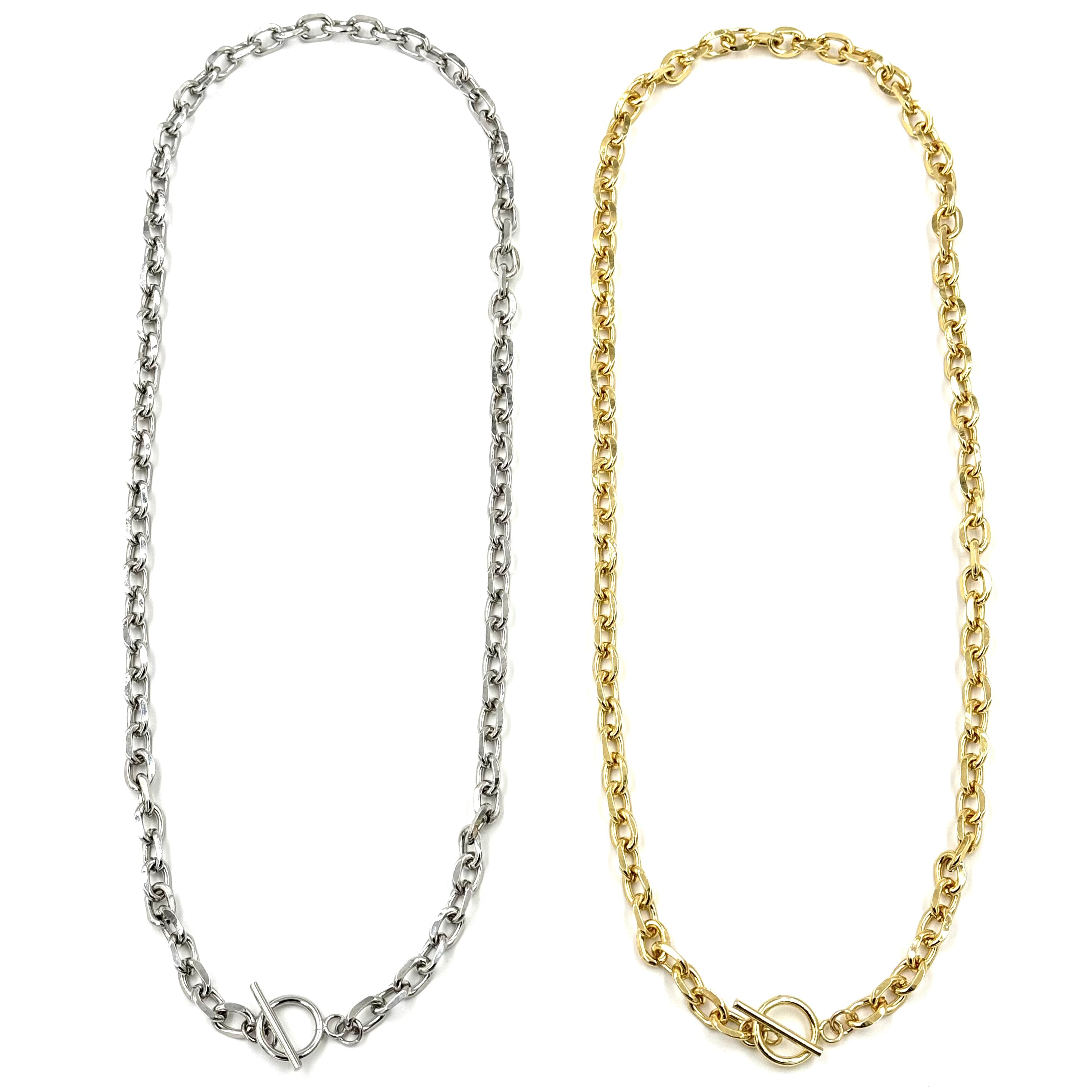 Ashley Gold Stainless Steel Toggle Flattened Link Chain Necklace for Women - Elegant Layering Jewelry for Everyday Wear, Date Night & Special Occasions