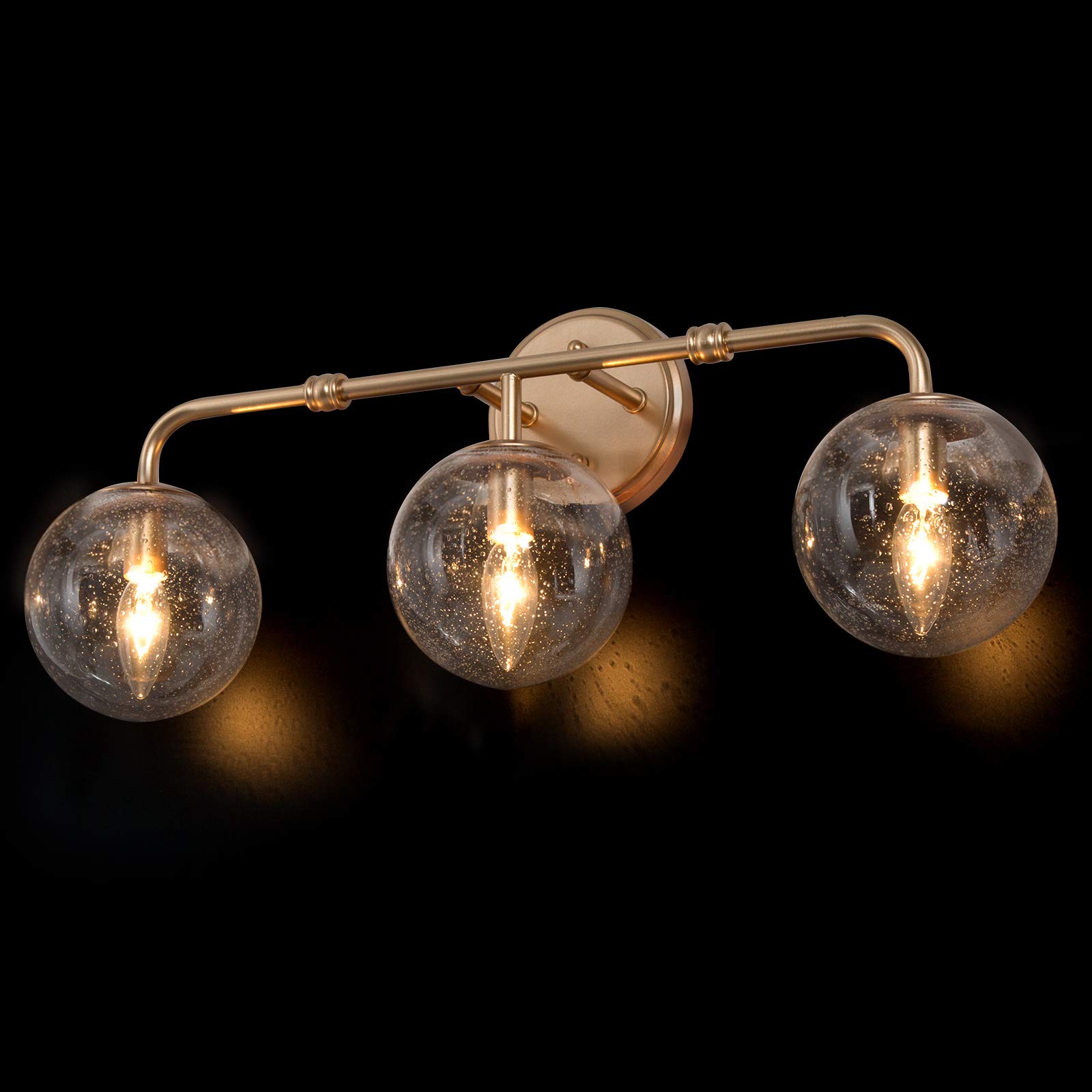 Gold Bathroom Vanity Light with Seeded Glass - 3-Light Fixture for Mirror Lighting (24.5