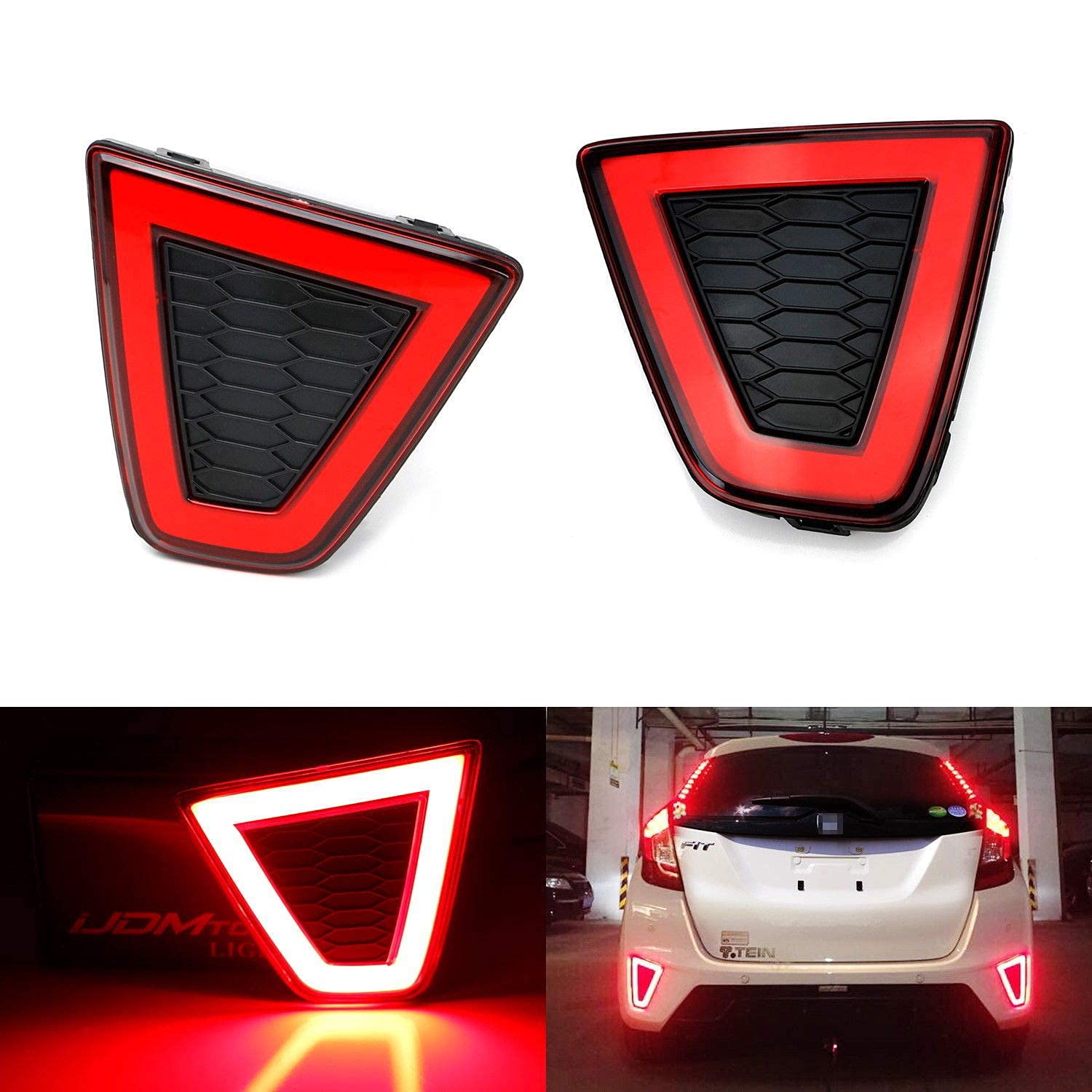 iJDMTOY Red LED Bumper Reflector Lights for 2015-2017 Honda FIT - JDM Fluid Style Lenses, Rear Fog Lights, Running Lights & Brake Lights | Upgrade Your Car's Safety & Style for Night Driving and Bad Weather Conditions