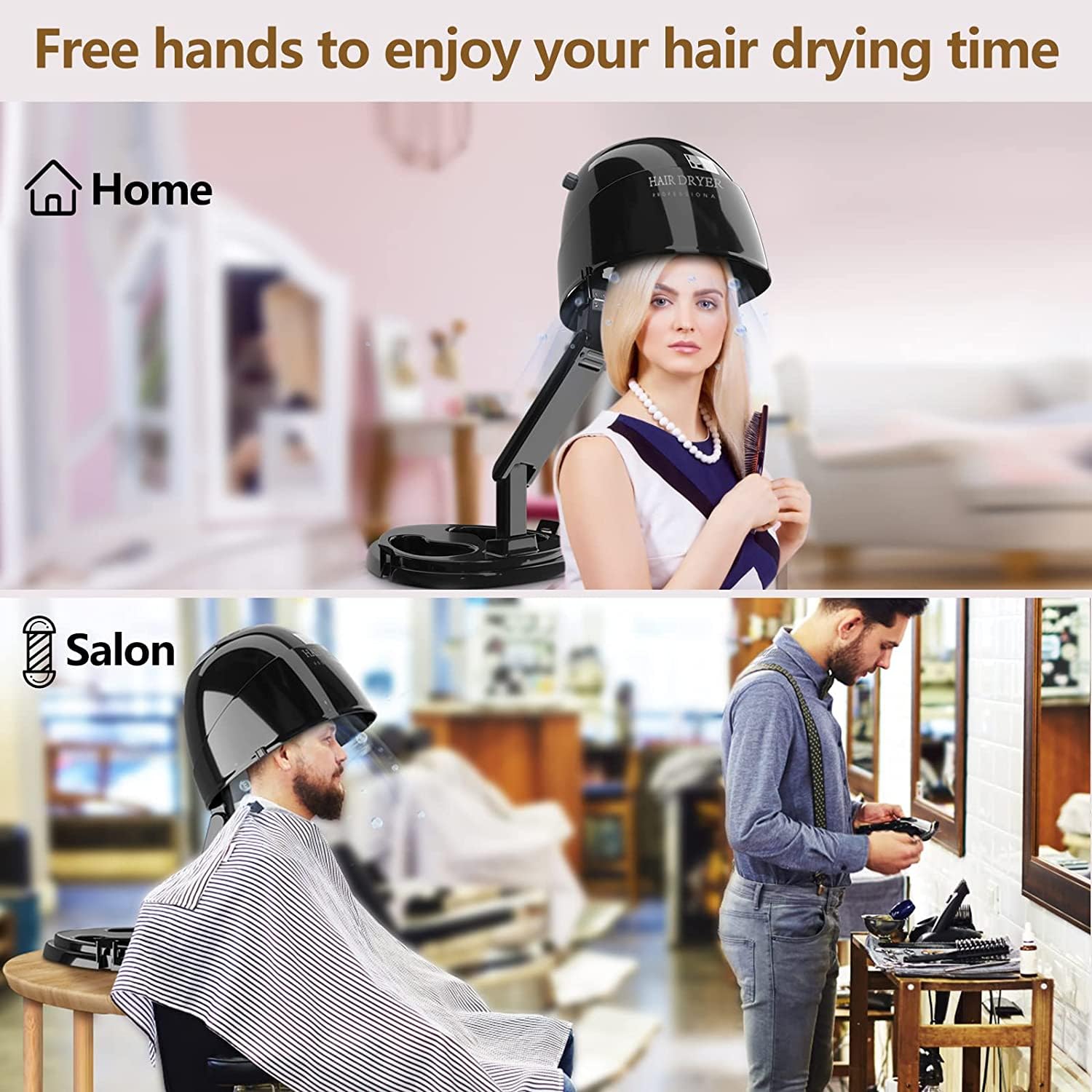 1875W Professional Bonnet Hair Dryer with 3 Heat Settings & Ceramic Tourmaline Technology - Portable Salon & Home Hair Dryer for Women - Perfect for Curly Hair, Deep Conditioning & At-Home Styling