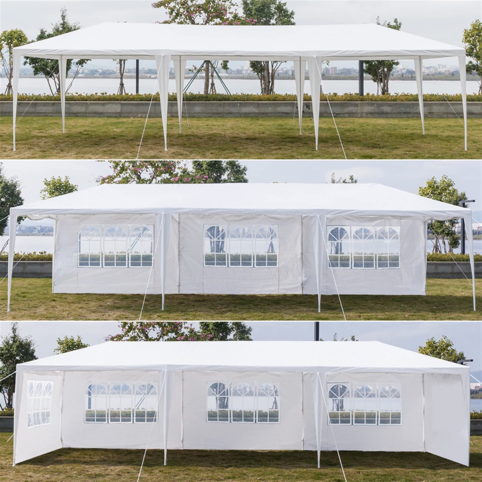 VERYKE 10'x30' White Waterproof Outdoor Canopy Gazebo Tent with 5 Removable Sidewalls, Spiral Tubes & Brighter Windows - Perfect for Patio, Backyard, Wedding, Party, BBQ, and Outdoor Events