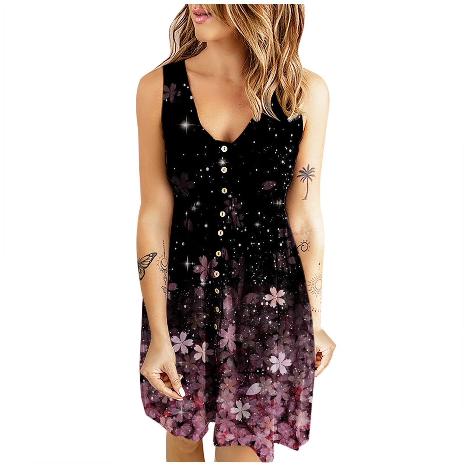 Posijego Women's Floral Print Midi Dress - Sexy Short Sleeve Summer & Fall Casual Dress for Women - Perfect for Beach, Party, and Date Night Outfits