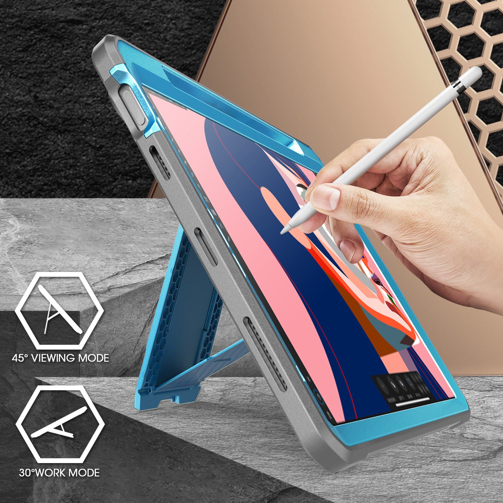 iPad Air 4th & 5th Generation Unicorn Beetle PRO Rugged Case with Kickstand - Shockproof Protective Cover in Blue | Perfect for Outdoor Adventures, Work & Travel