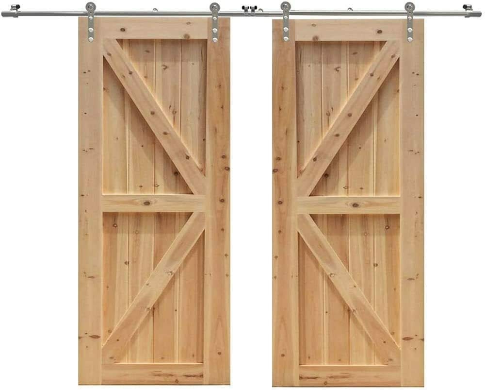 5FT Stainless Steel Sliding Double Barn Door Hardware Track Kit - Heavy Duty, Easy Installation with Round Hangers - Perfect for Farmhouse, Rustic, and Modern Home Decor