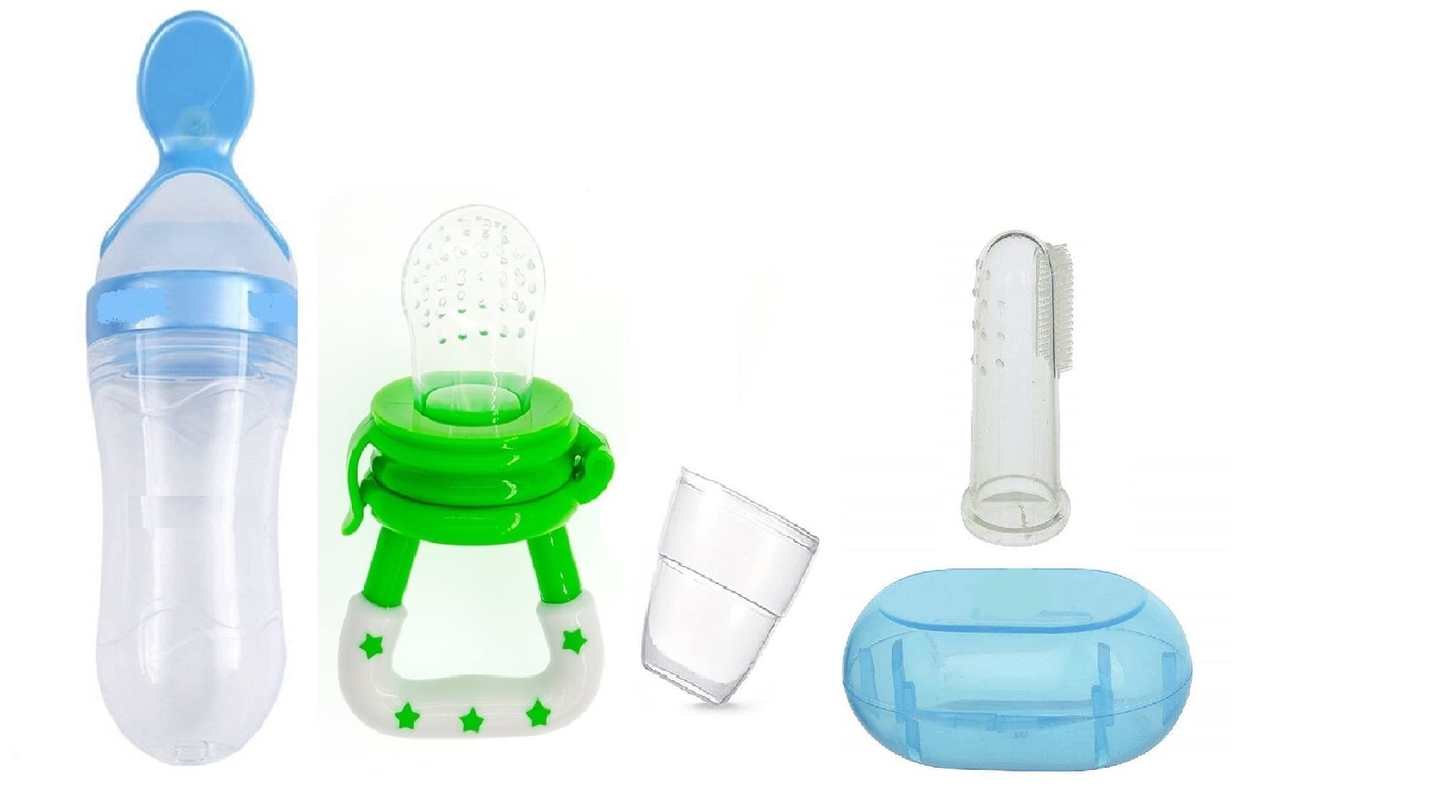 Baby Silicone Food Feeder & Fruit Feeder Nibbler with Finger Brush & Tongue Cleaner - 3-Pack Multicolor for Safe Baby-Led Weaning & Teething Relief - Perfect for Infants 6-12 Months at Home or Travel