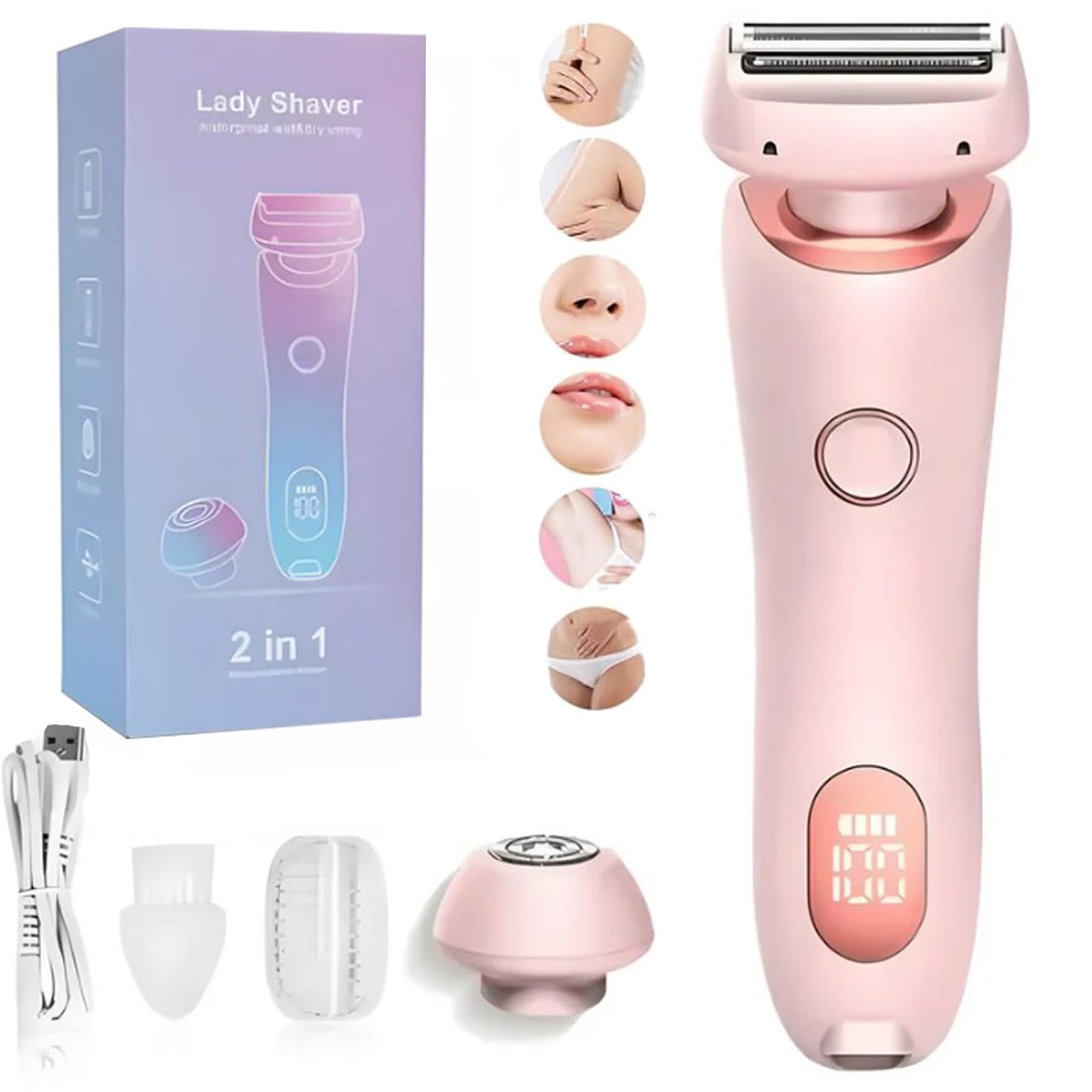 BeautiBloom 2-in-1 Electric Razor & Bikini Trimmer for Women - Pink Portable Epilator & Pubic Hair Shaver | Smooth Shaving for Legs, Underarms & Bikini Area | Waterproof Cordless Design for Travel & Home Use