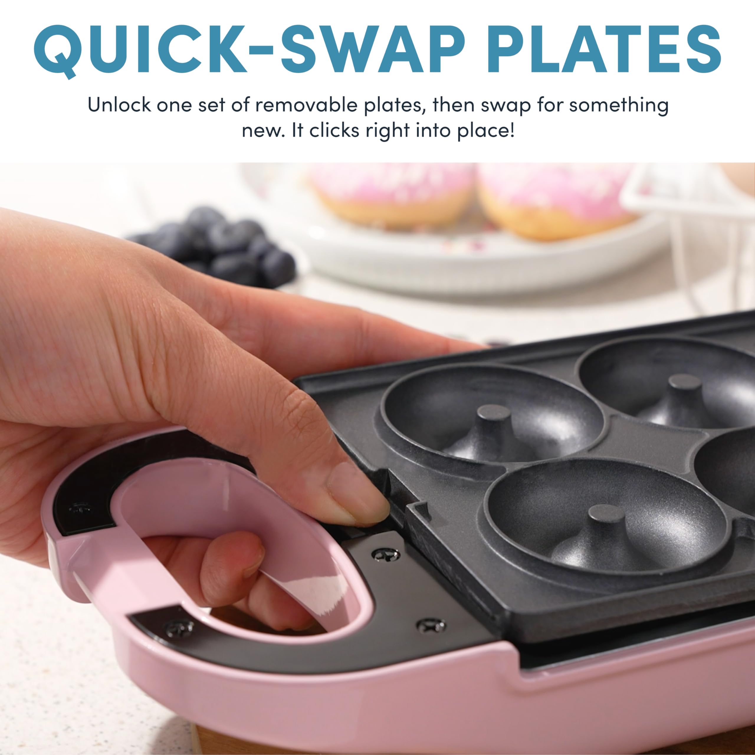AROMA® 3-in-1 Swap & Flip Waffle Maker with Removable Plates - Panini Press, Mini Donut Maker & Waffle Iron for Breakfast, Snacks & Party Treats - Perfect for Home, Office & Camping Use