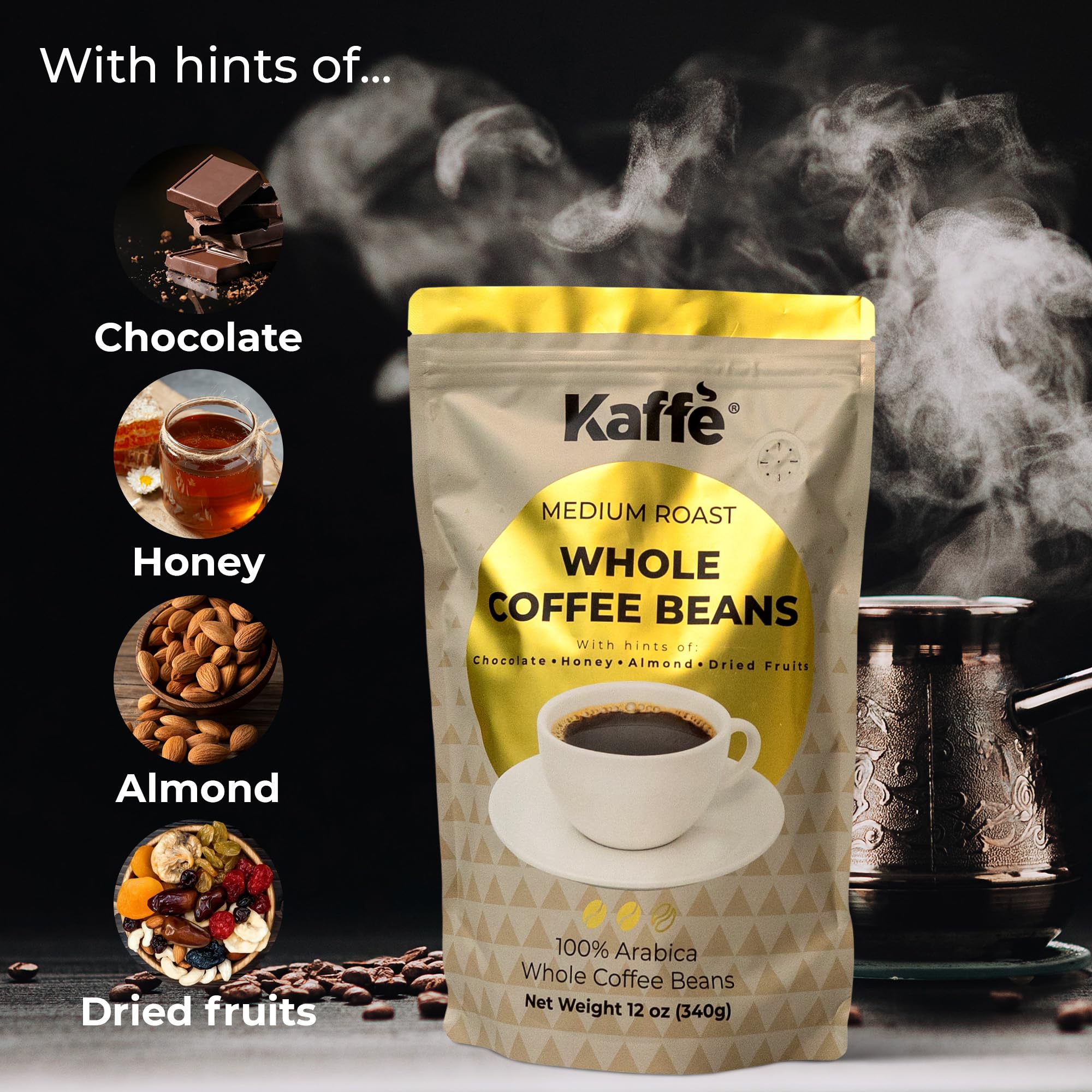 Premium Kaffe Electric Burr Coffee Grinder (5.5oz) with Adjustable Coarseness + 100% Arabica Colombian Medium Roast Coffee Beans (12oz) - Perfect for Fresh Home Brewing, Espresso, French Press & Cold Brew