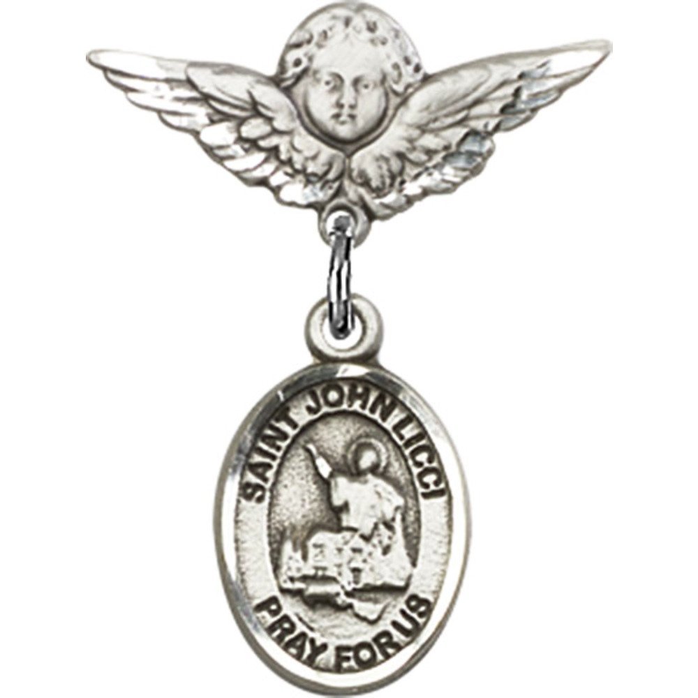 Sterling Silver Baby Badge with St. John Licci Charm & Angel Wing Pin - 7/8