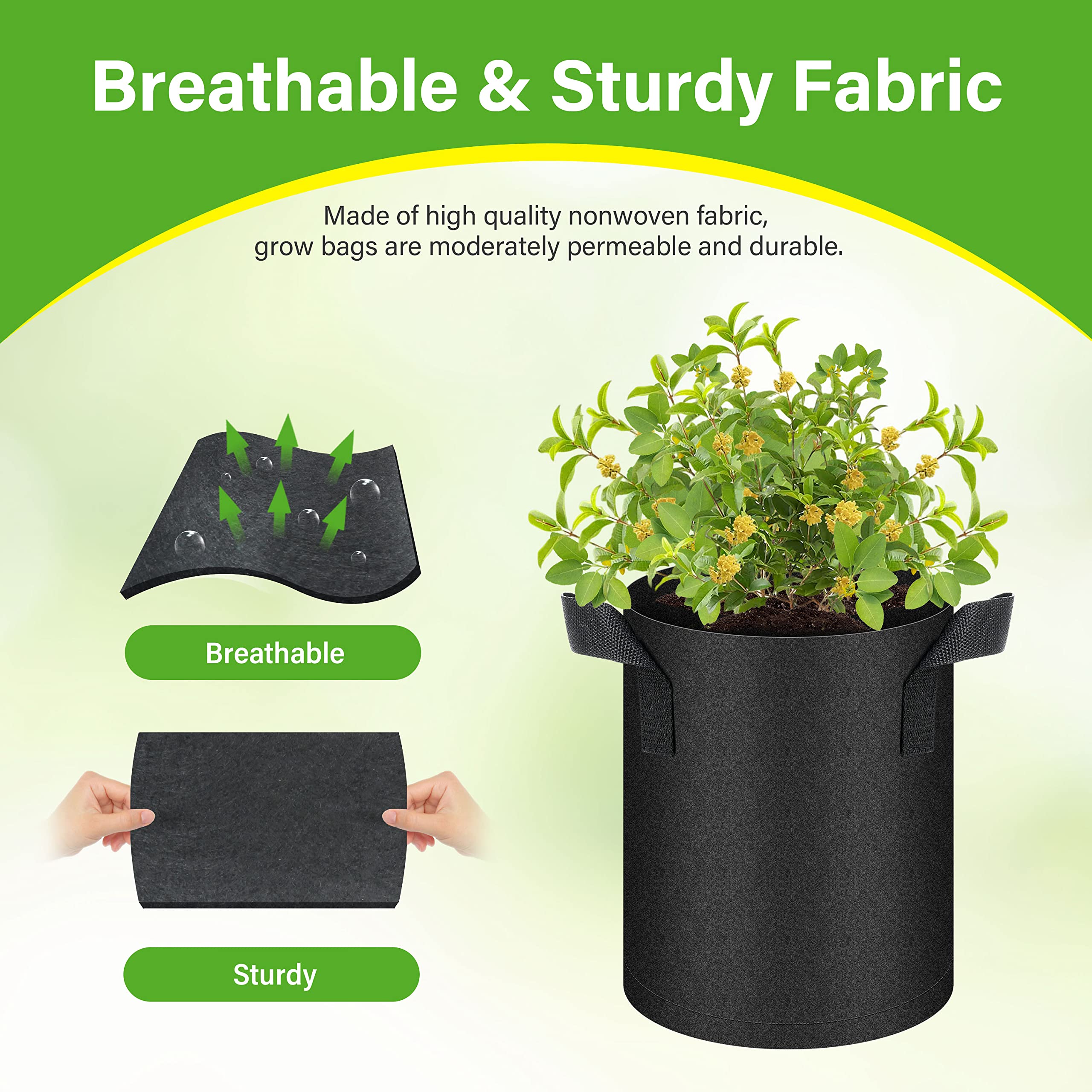 HealSmart 12-Pack 1 Gallon Nonwoven Fabric Grow Bags with Handles - Breathable Aeration Plant Pots for Vegetables, Fruits, Flowers & Herbs - Ideal for Indoor/Outdoor Gardening, Balcony & Container Planting (Black)
