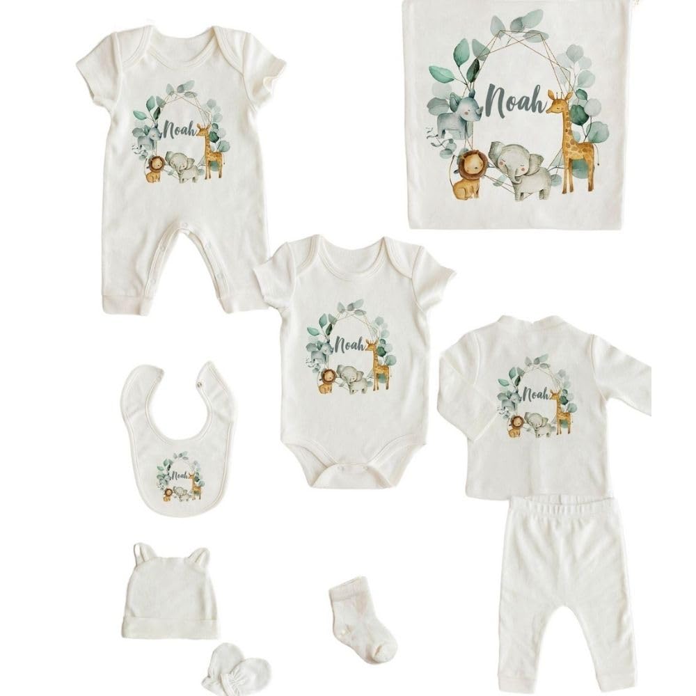Lilabio Baby 100% Organic Cotton Personalized Newborn Coming Home Outfit Set - 10-Piece Hospital Essentials for Boys & Girls | Custom Baby Shower Gift | Soft Teddy Bear Design | Perfect for First Photos, Christening & Special Occasions