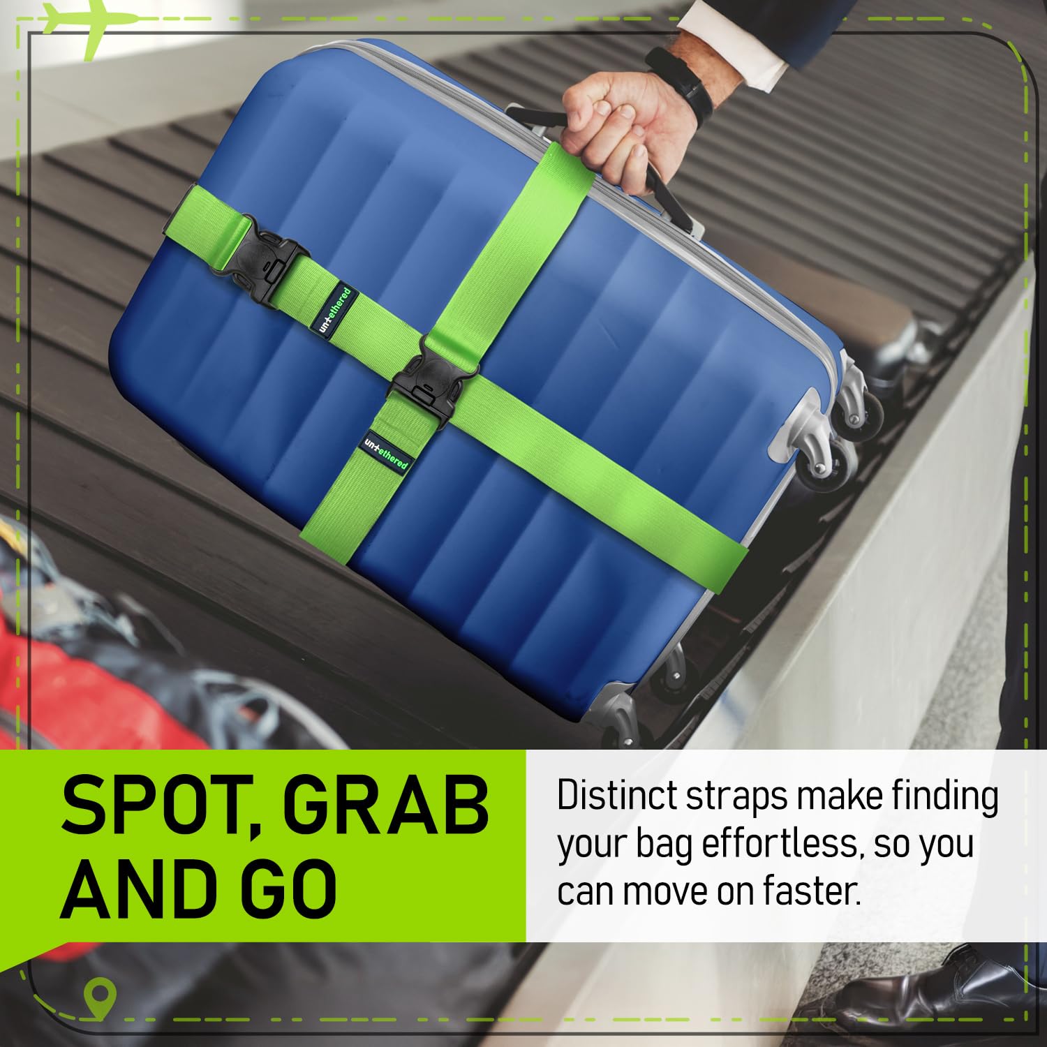 4-Pack Durable TSA-Approved Luggage Straps - Adjustable Suitcase Belt for Secure Travel Bag Wrapping - Heavy-Duty Buckle Straps for Suitcases & Backpacks | Perfect for Air Travel, Road Trips & Moving