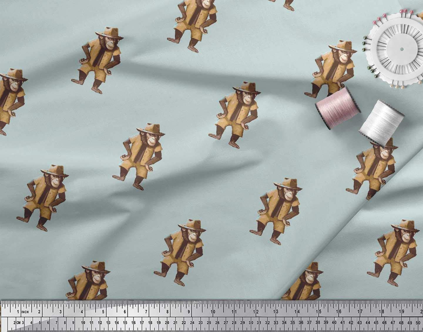 Soimoi 100% Cotton Jersey Green Fabric by The Yard - 58 Inch Wide - Hat & Monkey Animal Print Fabric for DIY Crafts, Quilting & Sewing Projects - Playful Whimsical Designs with Adorable Monkeys in Hats - Perfect for Baby Clothes, Home Decor & Fashion Accessories