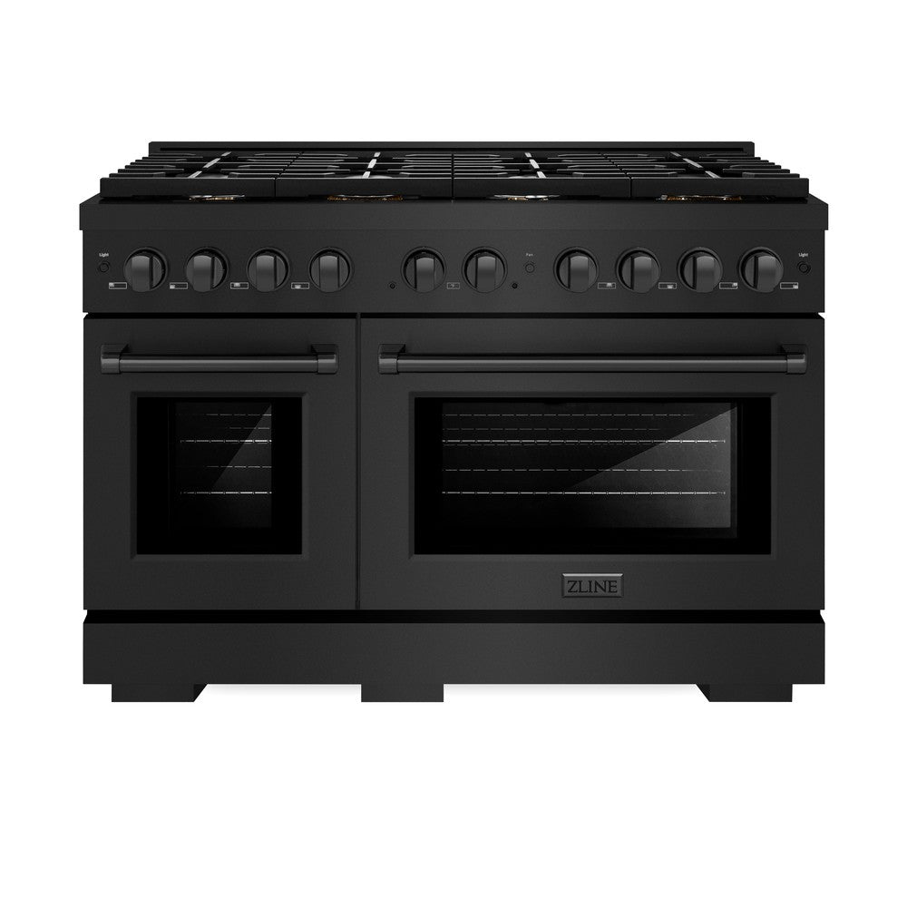 ZLINE 48-Inch 6.7 cu.ft Black Stainless Steel Dual Fuel Range with 8 Brass Burners - Professional Double Oven for Home Kitchen & Gourmet Cooking (Model SDRB BR 48) | Perfect for Baking, Roasting & Entertaining